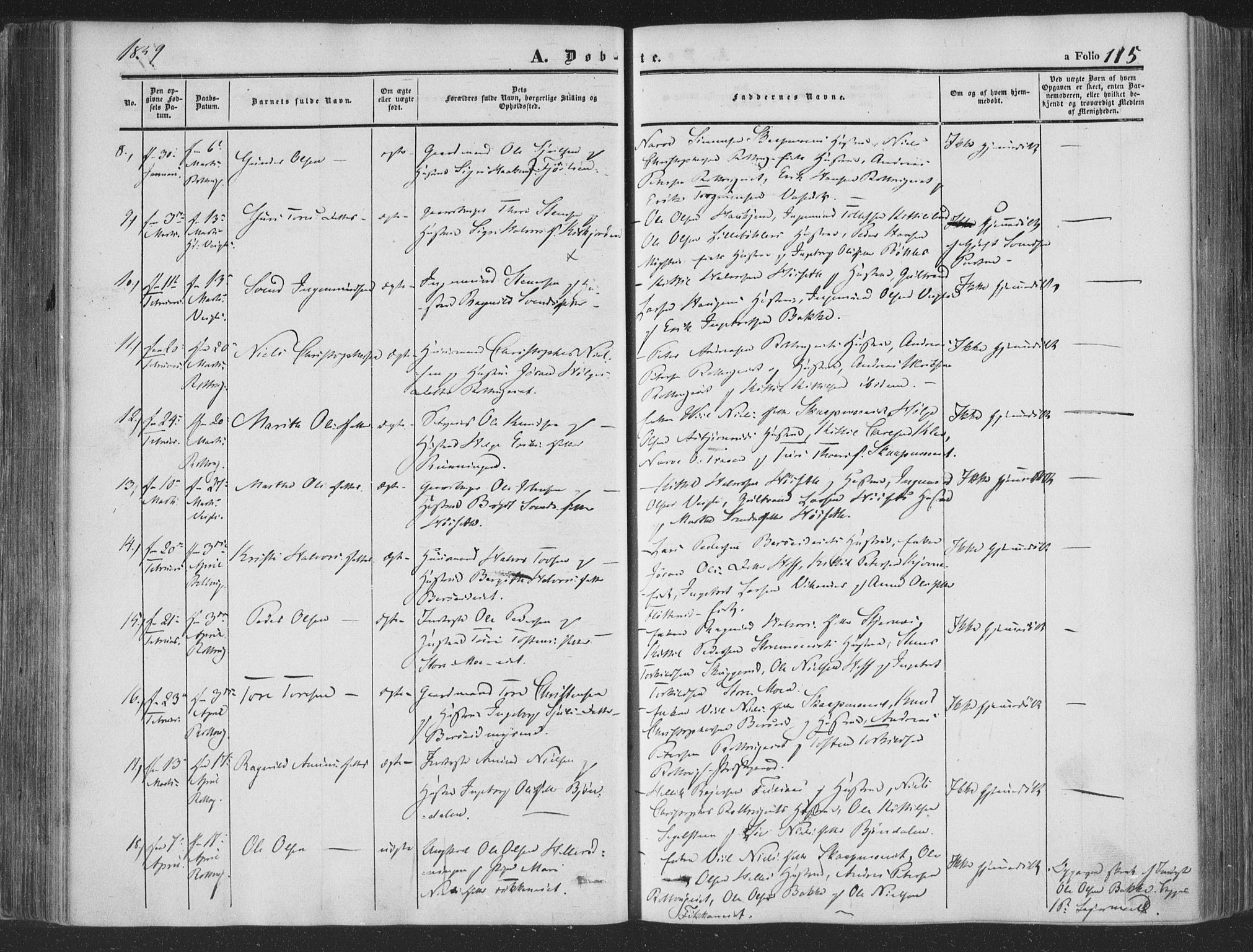 Rollag kirkebøker, AV/SAKO-A-240/F/Fa/L0008: Parish register (official) no. I 8, 1847-1860, p. 115