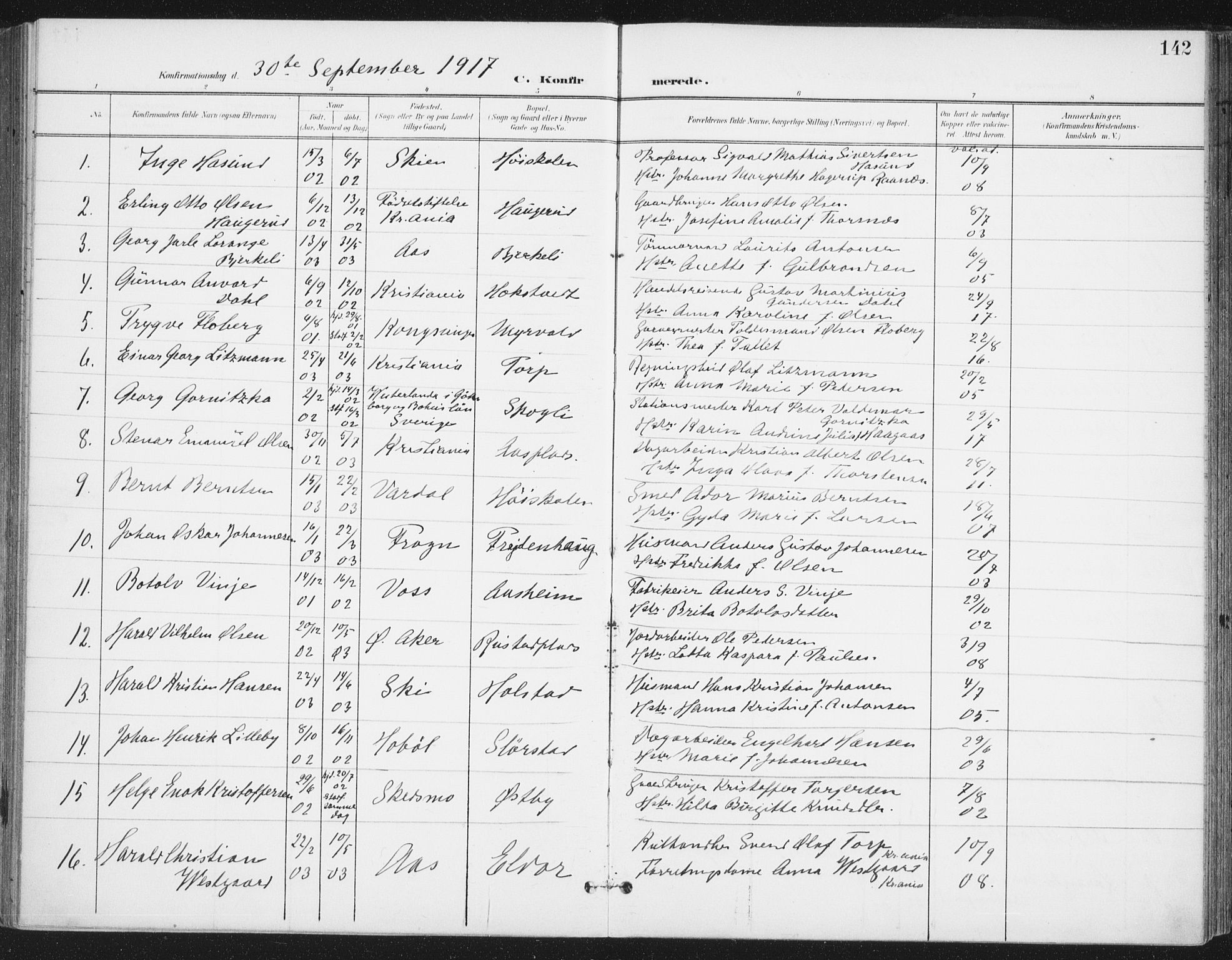 Ås prestekontor Kirkebøker, SAO/A-10894/F/Fa/L0010: Parish register (official) no. I 10, 1900-1918, p. 142