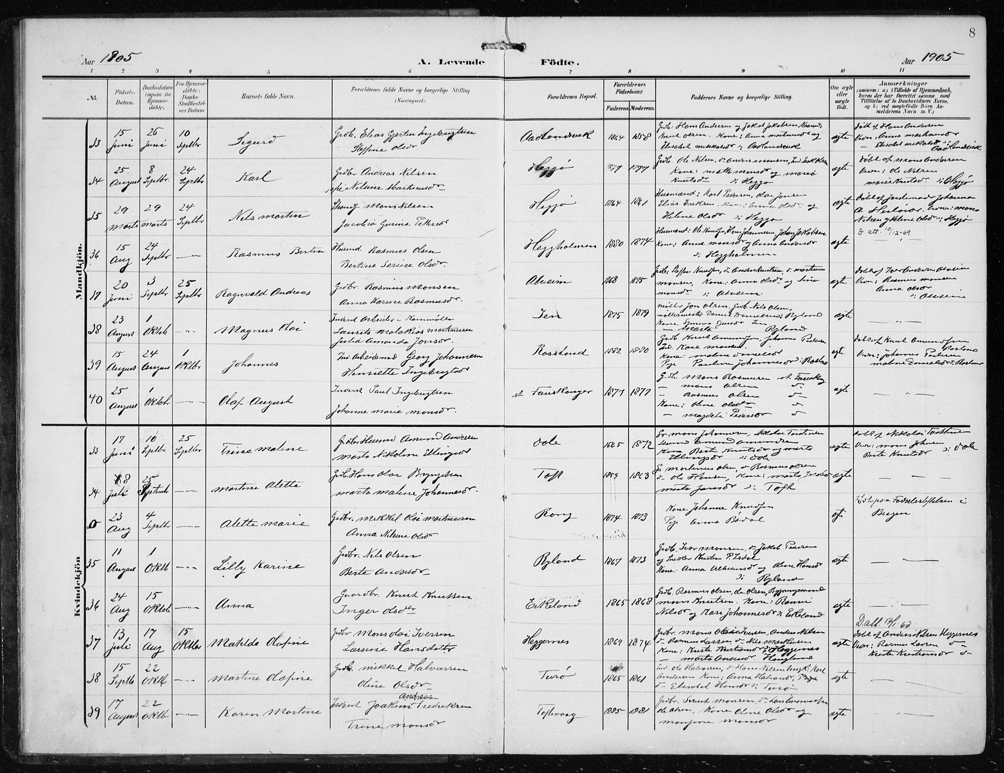 Herdla Sokneprestembete, AV/SAB-A-75701/H/Haa: Parish register (official) no. A 5, 1905-1918, p. 8