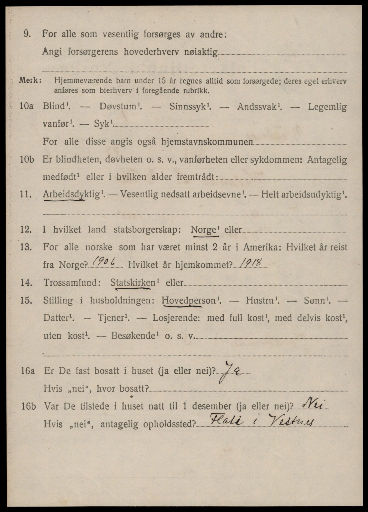SAT, 1920 census for Vestnes, 1920, p. 1734