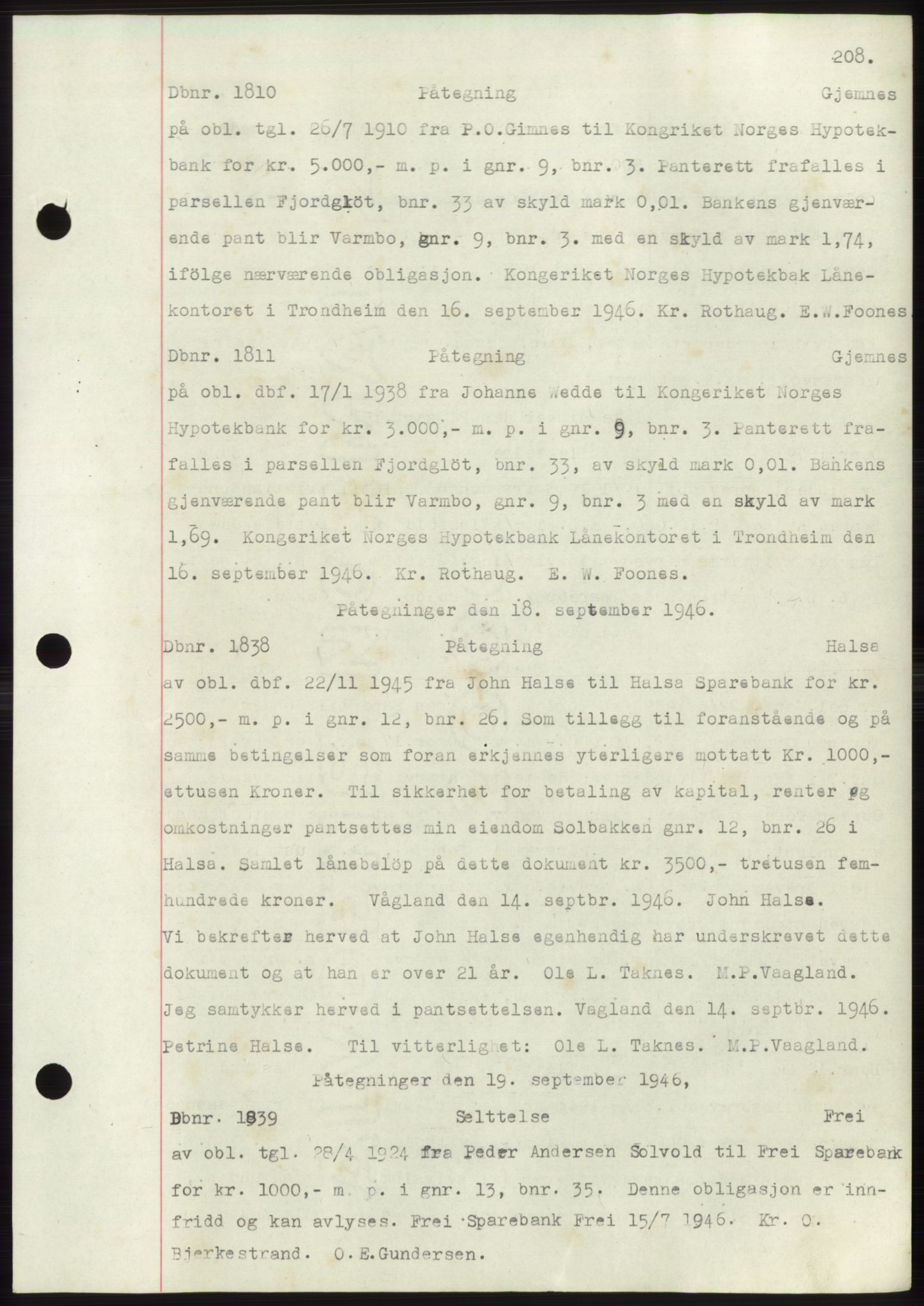 Nordmøre sorenskriveri, SAT/A-4132/1/2/2Ca: Mortgage book no. C82b, 1946-1951, Diary no: : 1810/1946