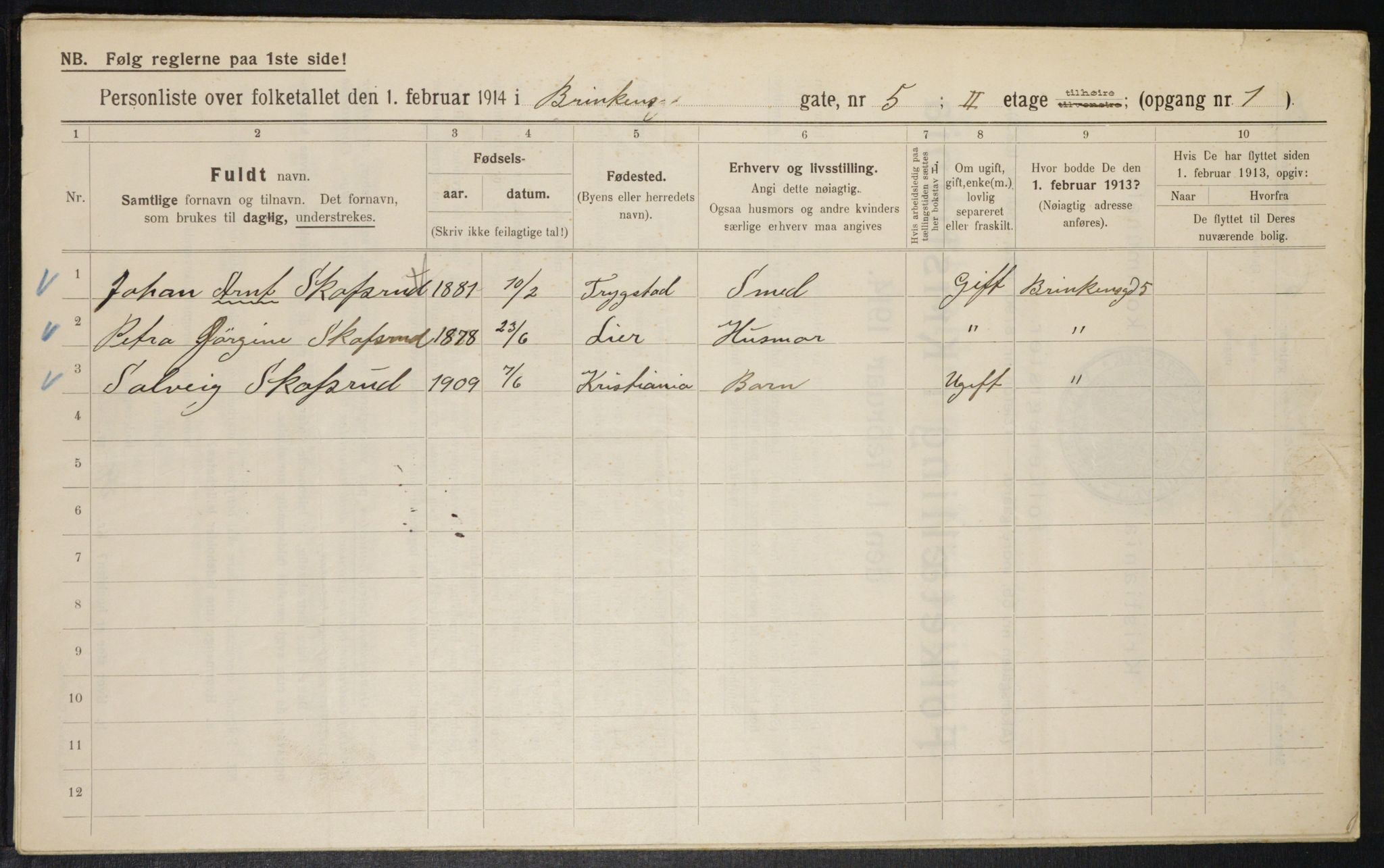 OBA, Municipal Census 1914 for Kristiania, 1914, p. 8849