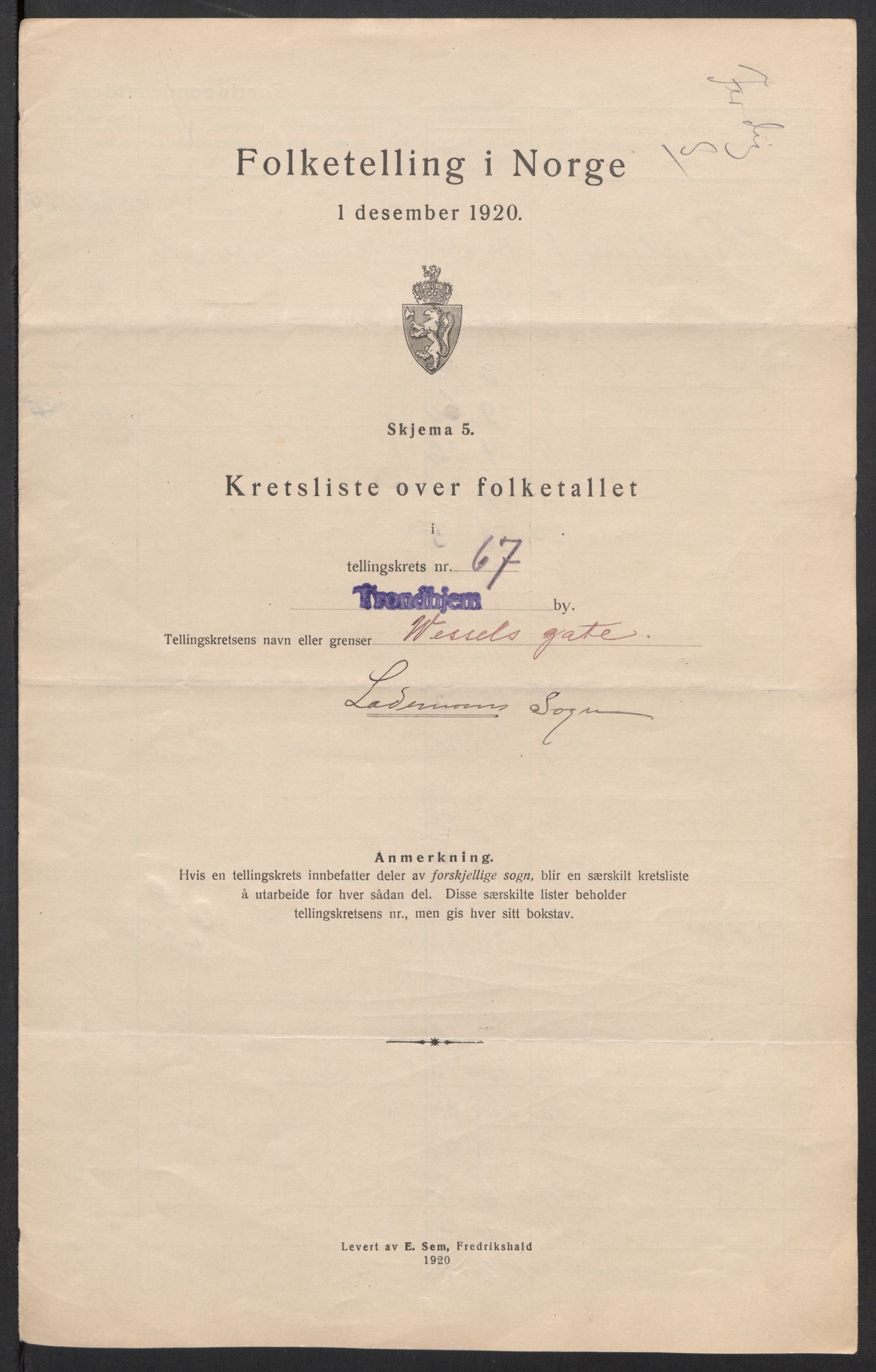 SAT, 1920 census for Trondheim, 1920, p. 215