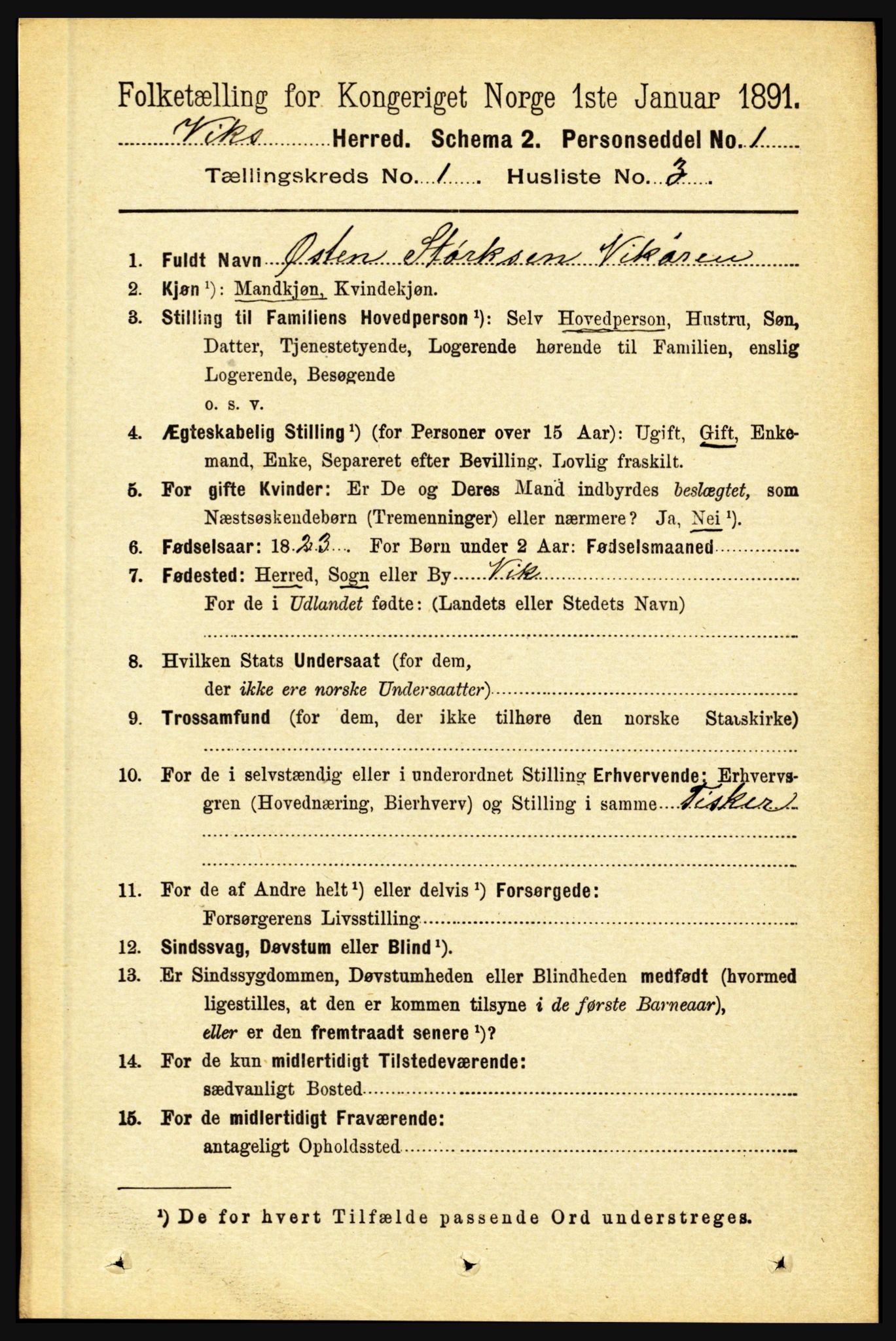 RA, 1891 census for 1417 Vik, 1891, p. 143