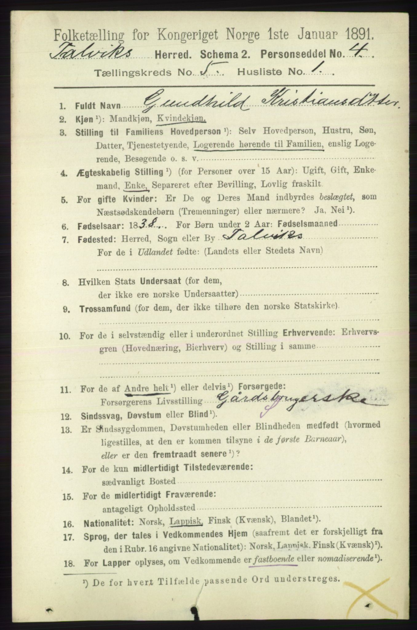 RA, 1891 census for 2013 Talvik, 1891, p. 1342