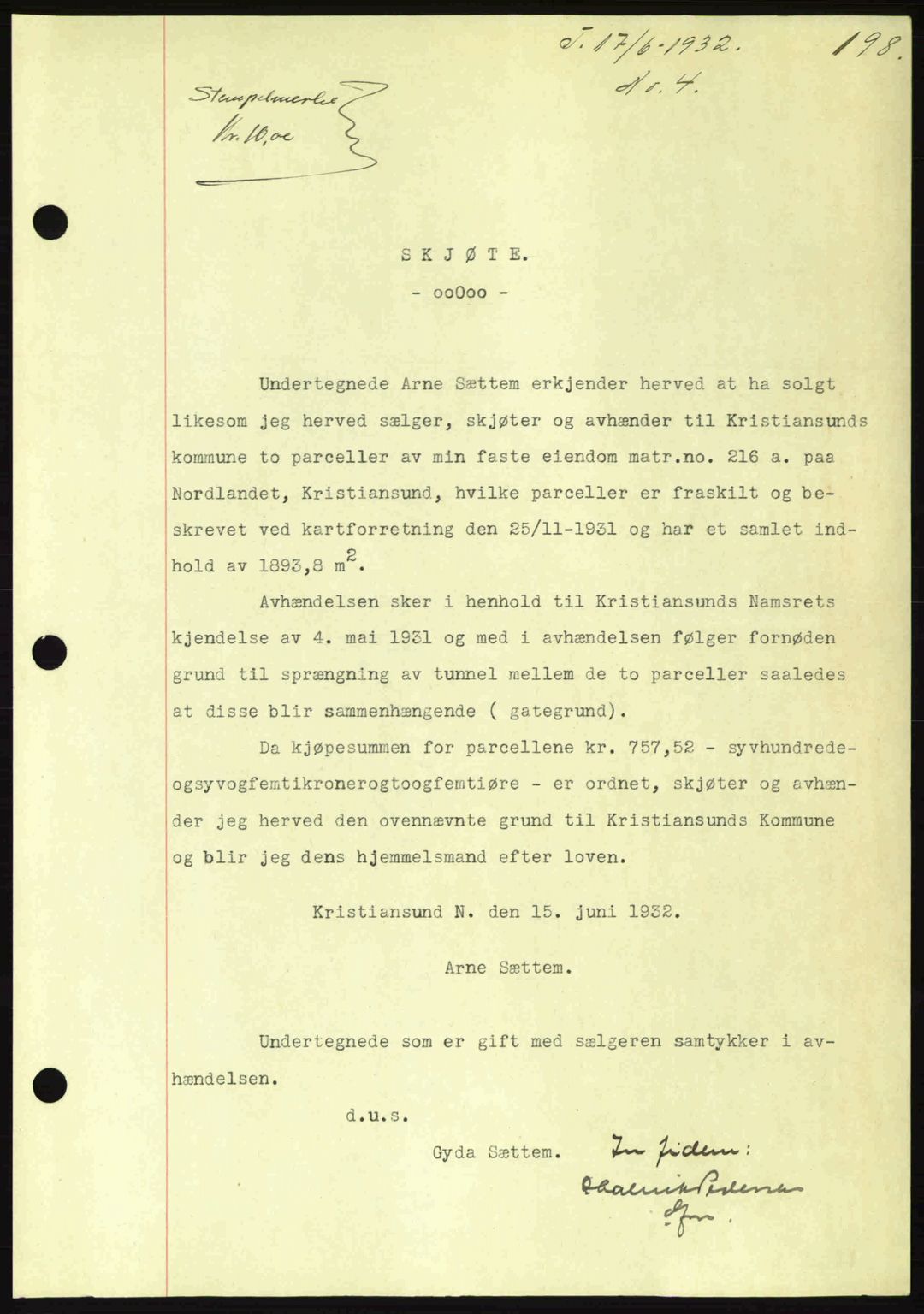 Kristiansund byfogd, AV/SAT-A-4587/A/27: Mortgage book no. 26, 1931-1933, Deed date: 17.06.1932