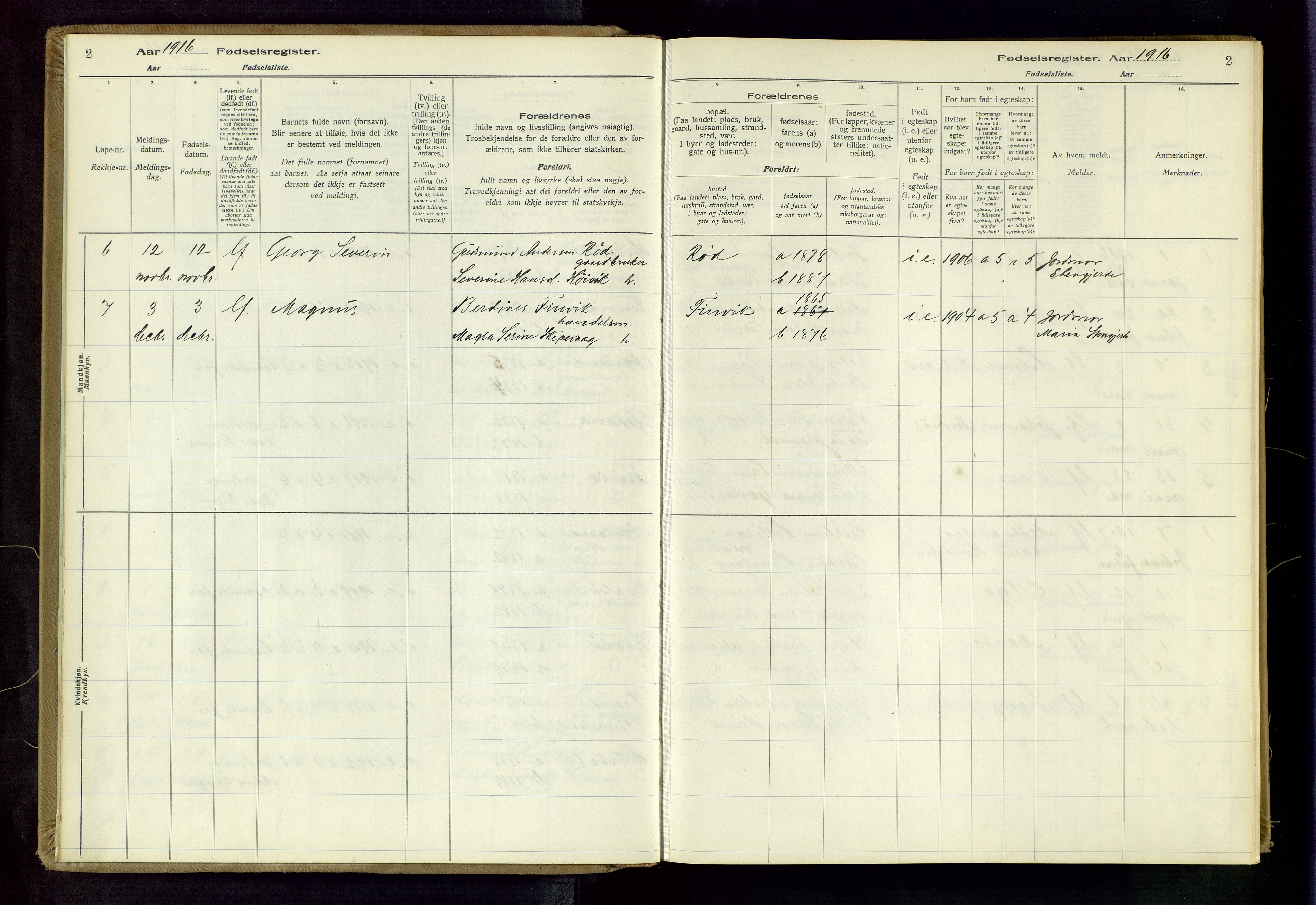 Vikedal sokneprestkontor, SAST/A-101840/01/II: Birth register no. 5, 1916-1982, p. 2