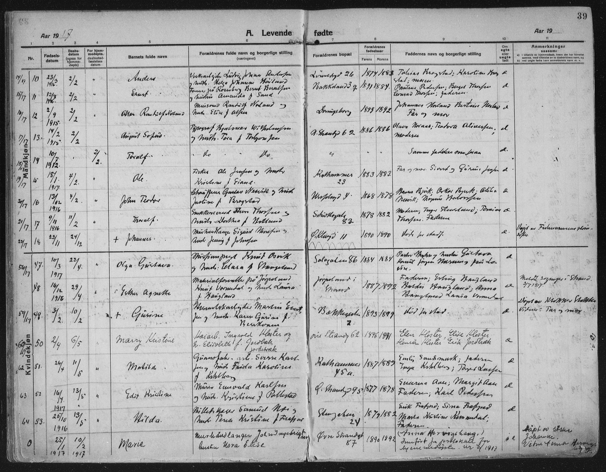 Domkirken sokneprestkontor, SAST/A-101812/002/A/L0018: Parish register (official) no. A 34, 1915-1929, p. 39