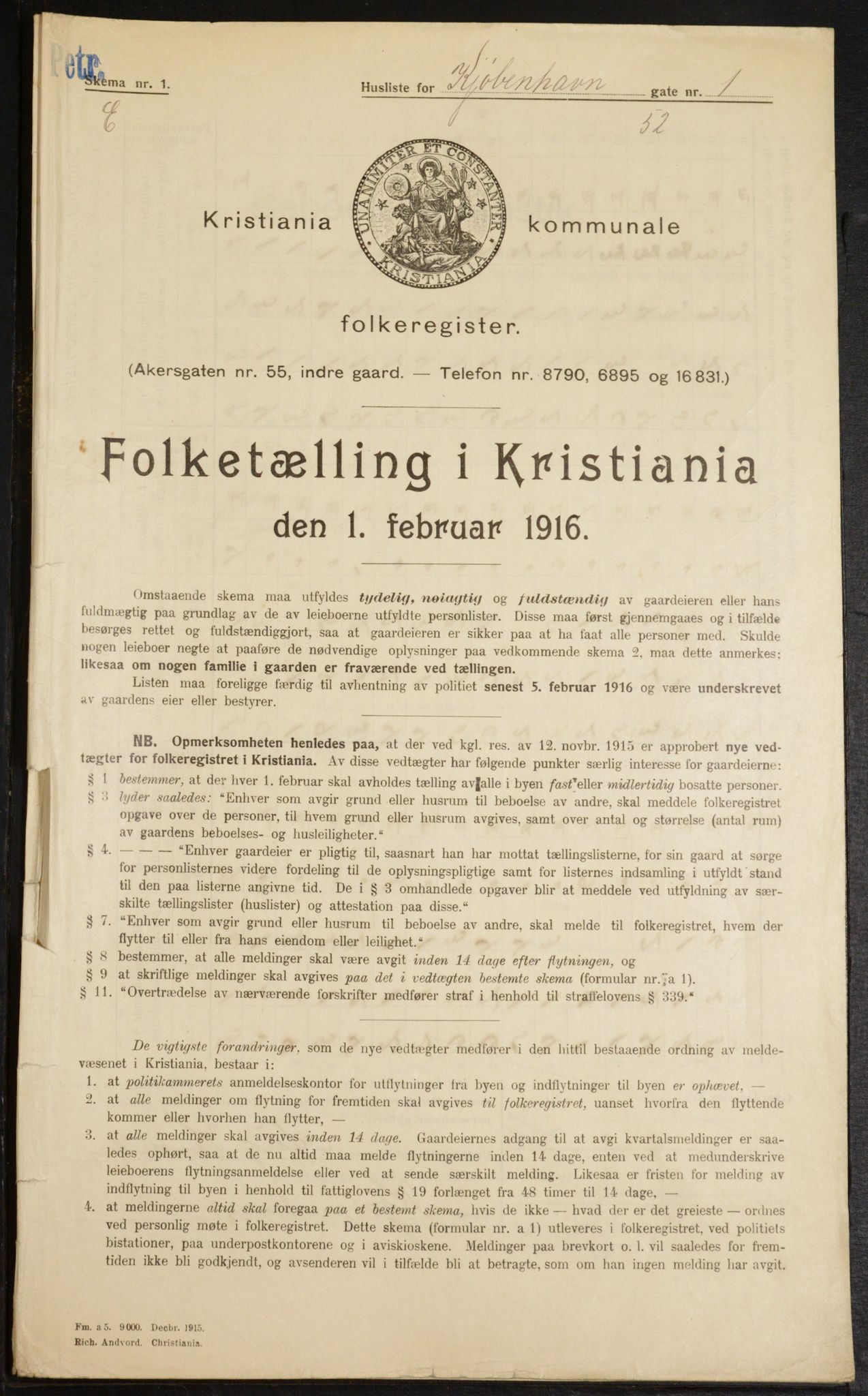 OBA, Municipal Census 1916 for Kristiania, 1916, p. 56175