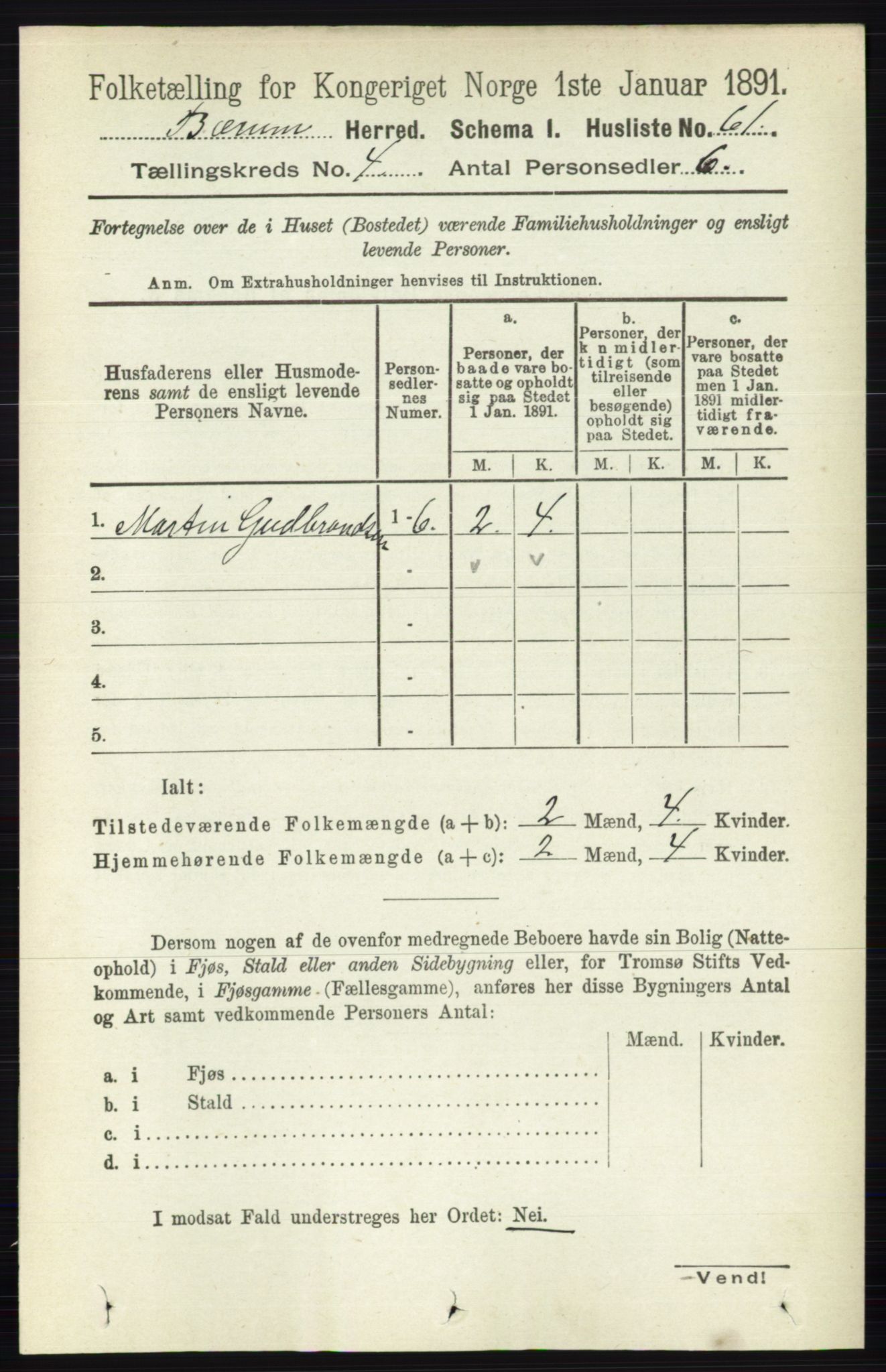 RA, 1891 census for 0219 Bærum, 1891, p. 2466