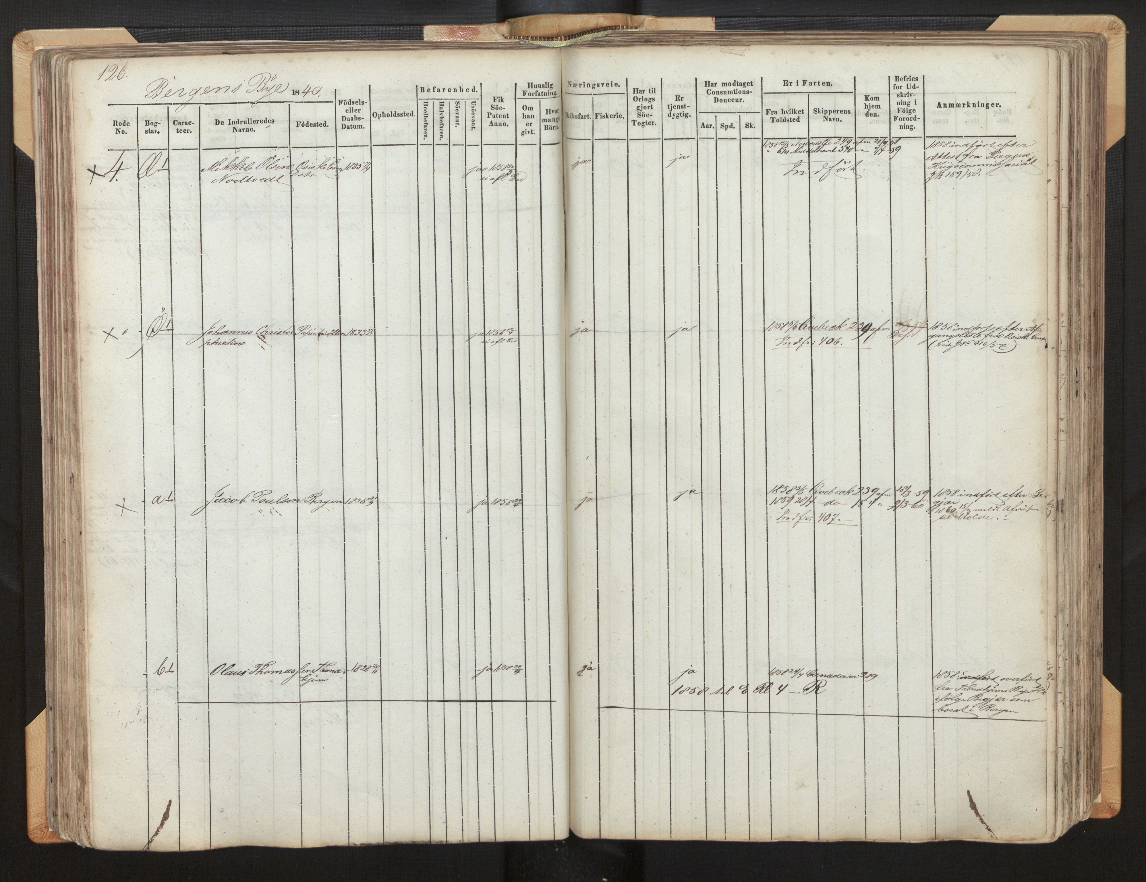 Innrulleringssjefen i Bergen, AV/SAB-A-100050/F/Fh/L0001: Hovedrulle Bergen rodenr. 1 - 10, 1840-1859, p. 126