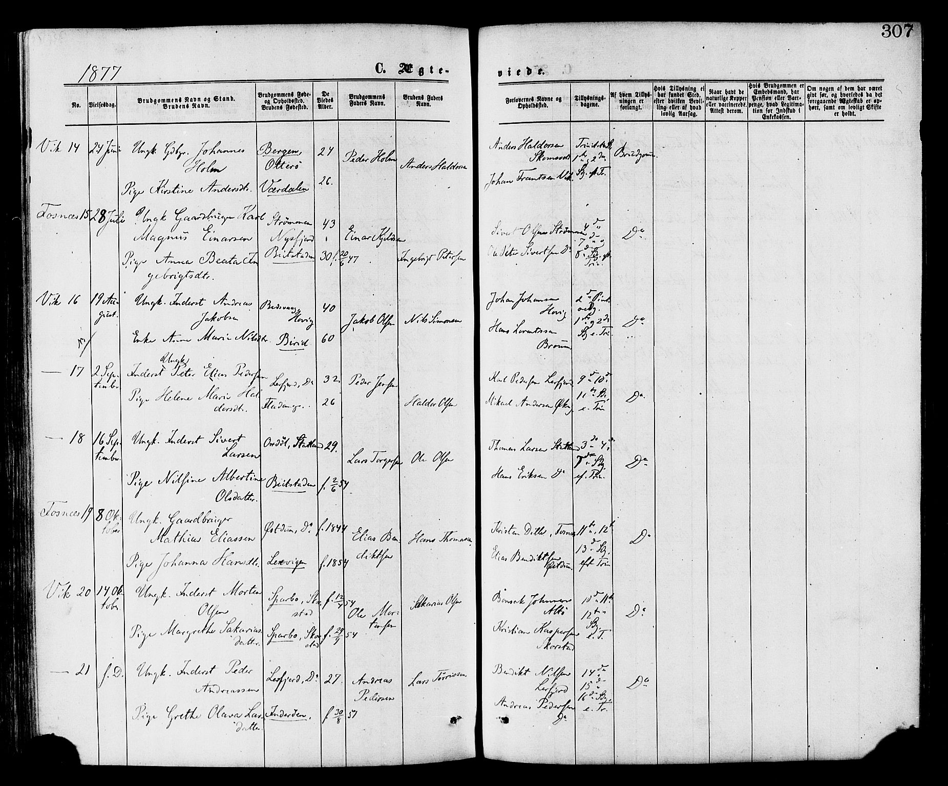 Ministerialprotokoller, klokkerbøker og fødselsregistre - Nord-Trøndelag, AV/SAT-A-1458/773/L0616: Parish register (official) no. 773A07, 1870-1887, p. 307