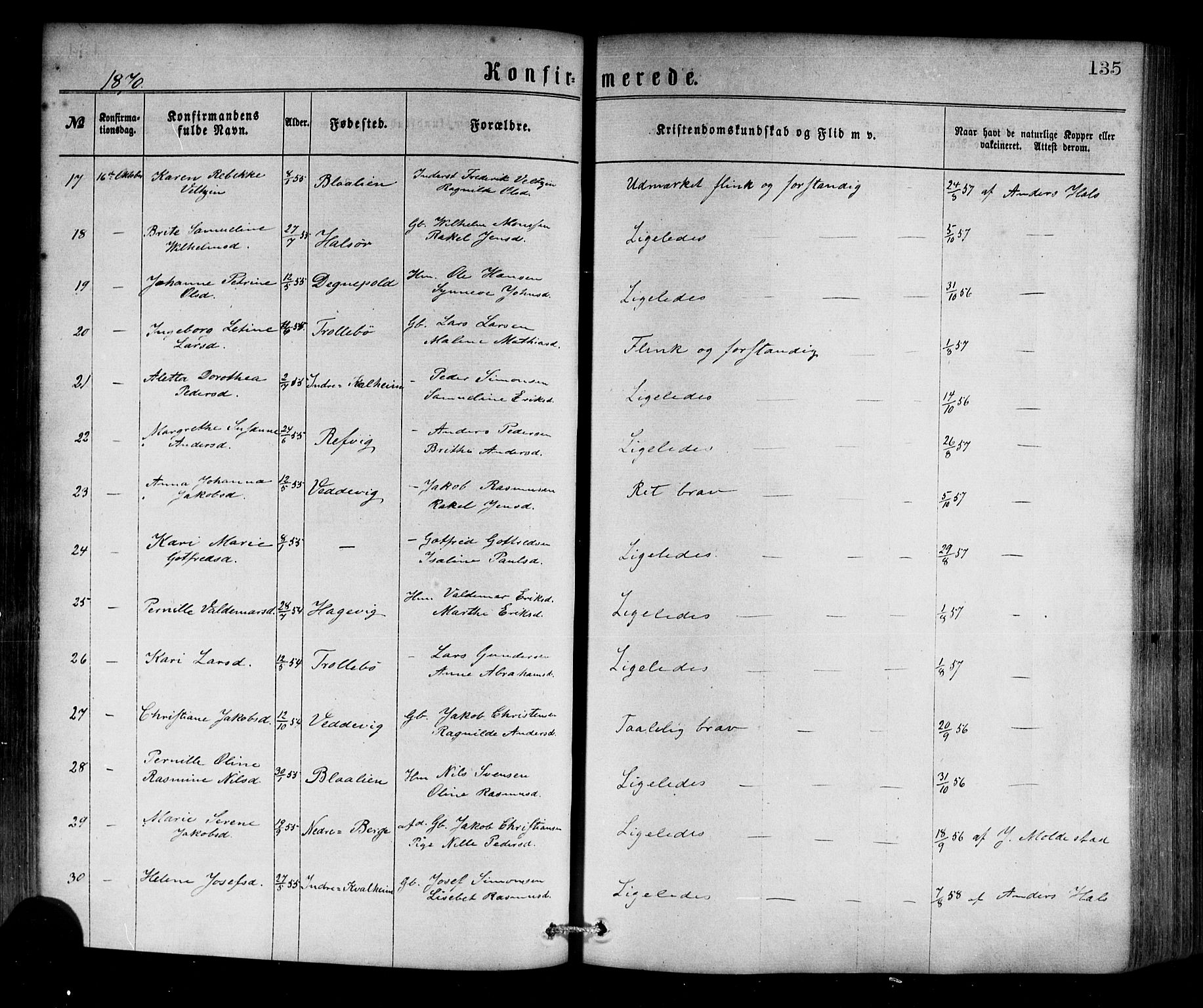 Selje sokneprestembete, SAB/A-99938/H/Ha/Haa/Haaa: Parish register (official) no. A 12, 1870-1880, p. 135