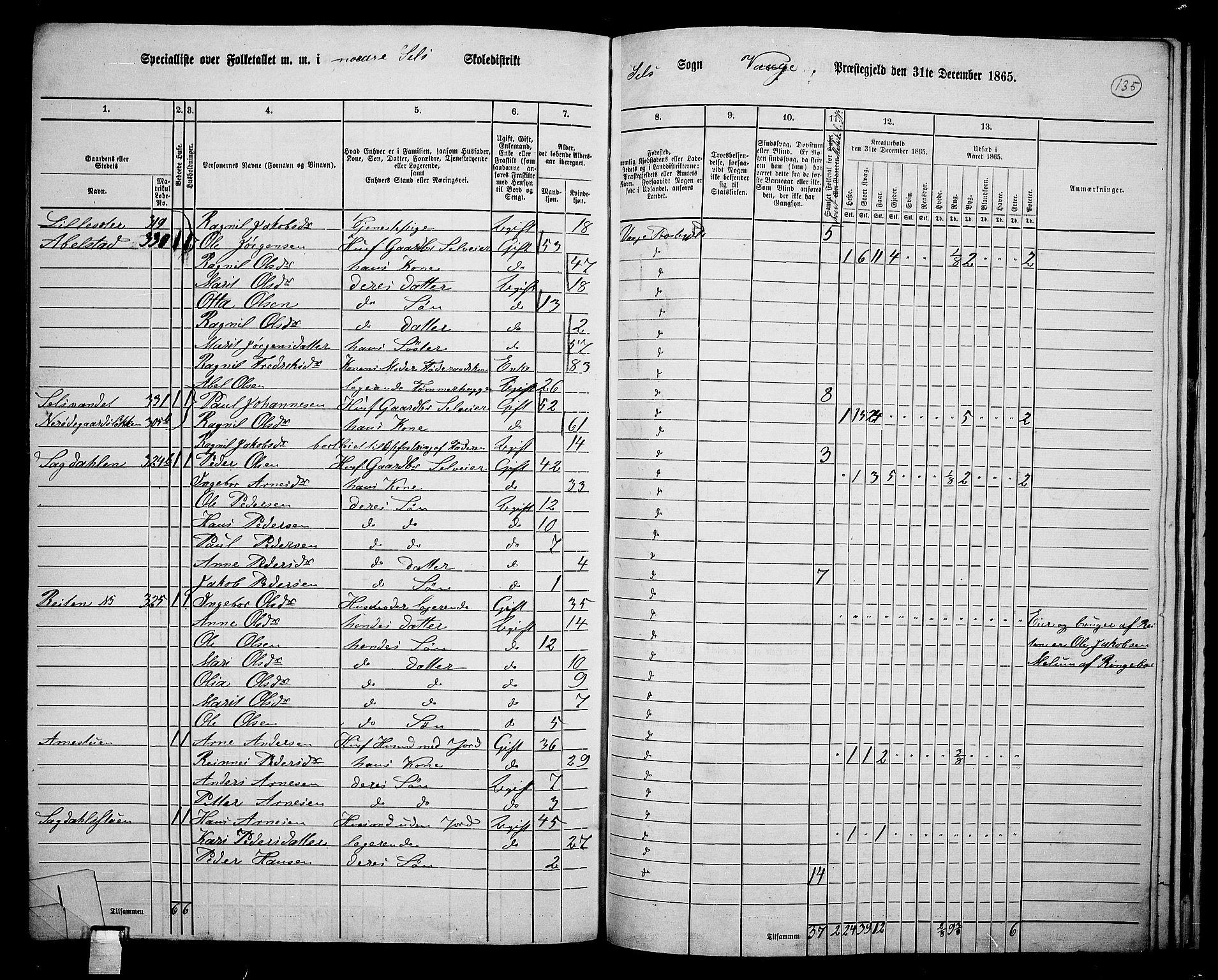 RA, 1865 census for Vågå, 1865, p. 291