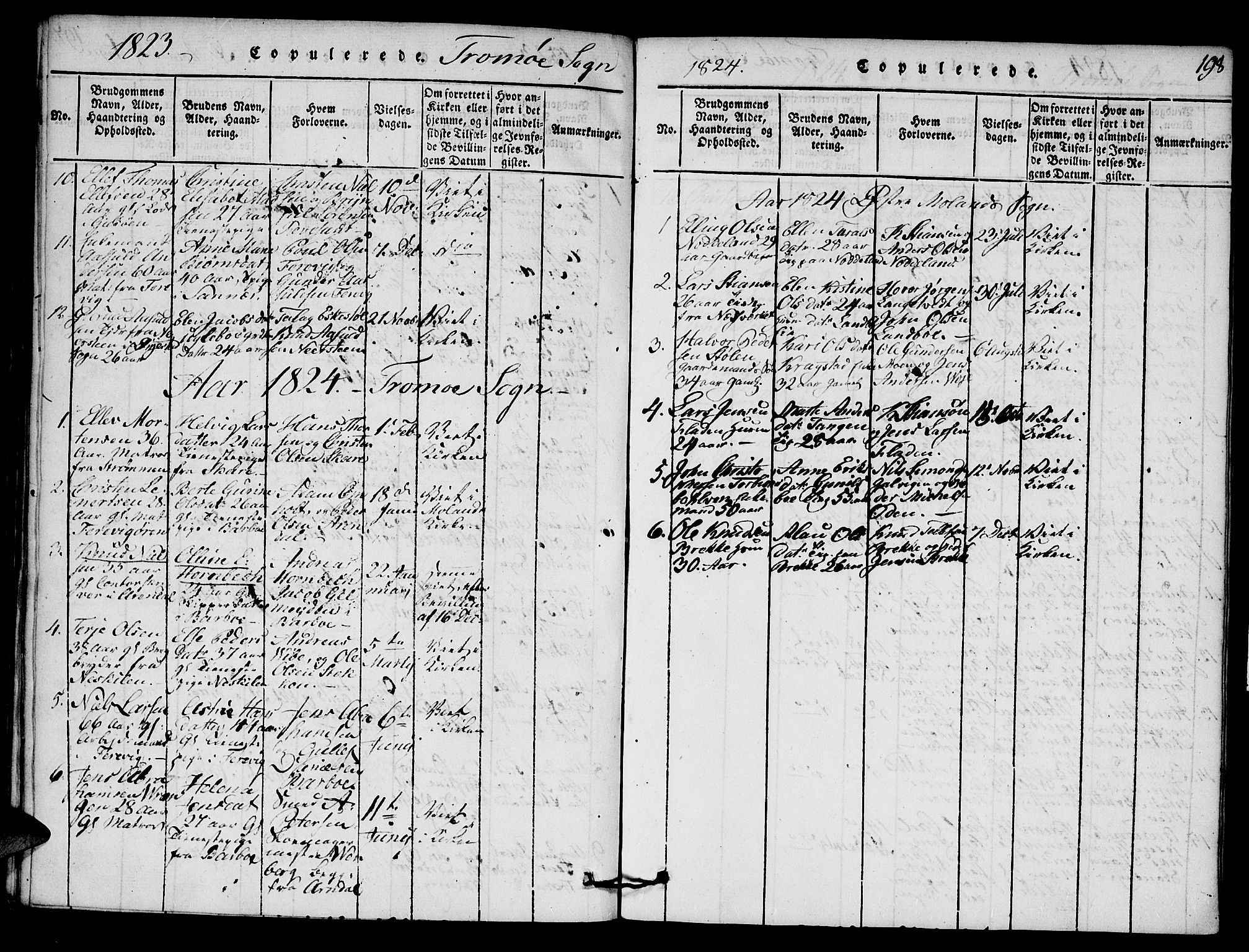 Austre Moland sokneprestkontor, SAK/1111-0001/F/Fa/Faa/L0004: Parish register (official) no. A 4, 1816-1824, p. 198