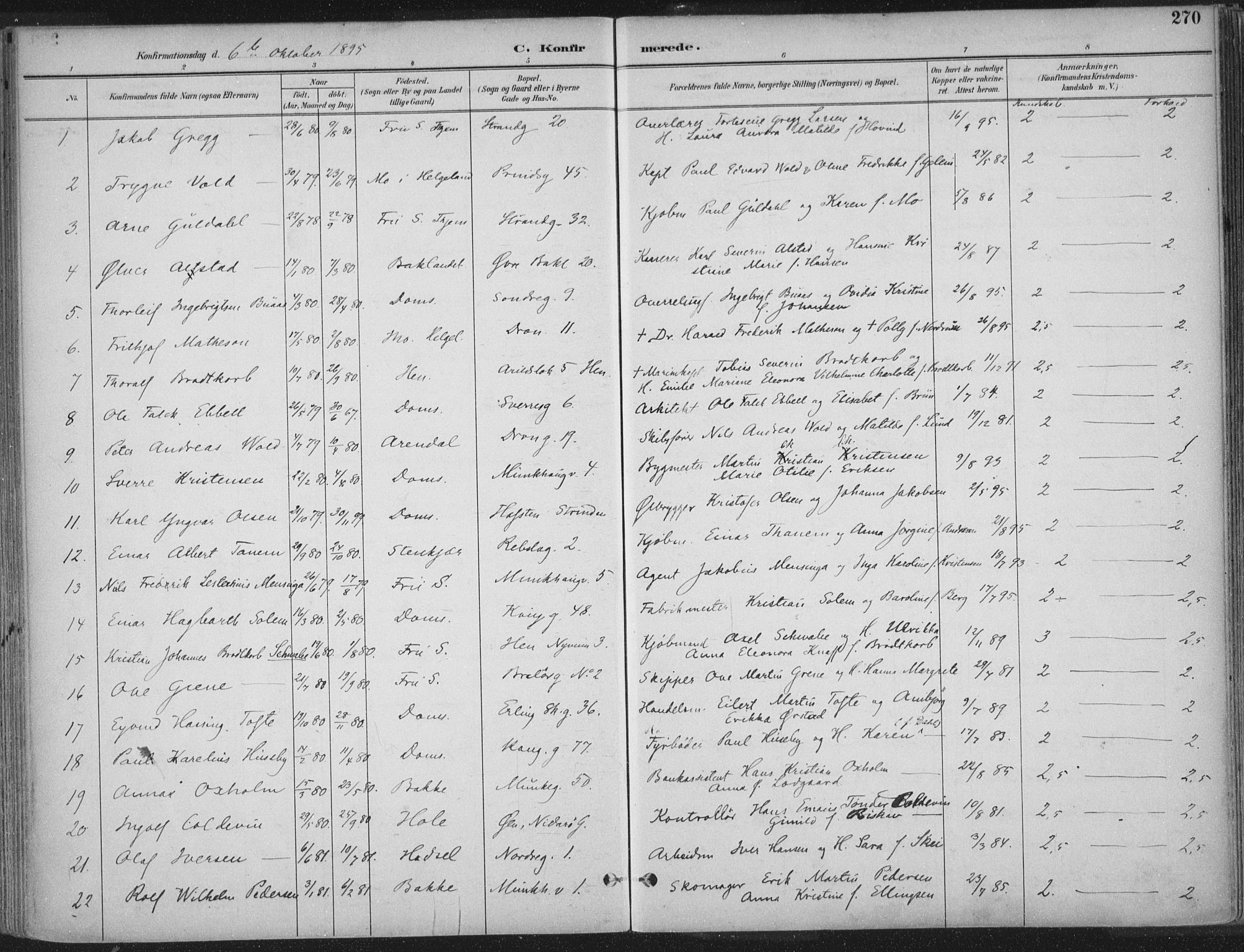 Ministerialprotokoller, klokkerbøker og fødselsregistre - Sør-Trøndelag, SAT/A-1456/601/L0062: Parish register (official) no. 601A30, 1891-1911, p. 270