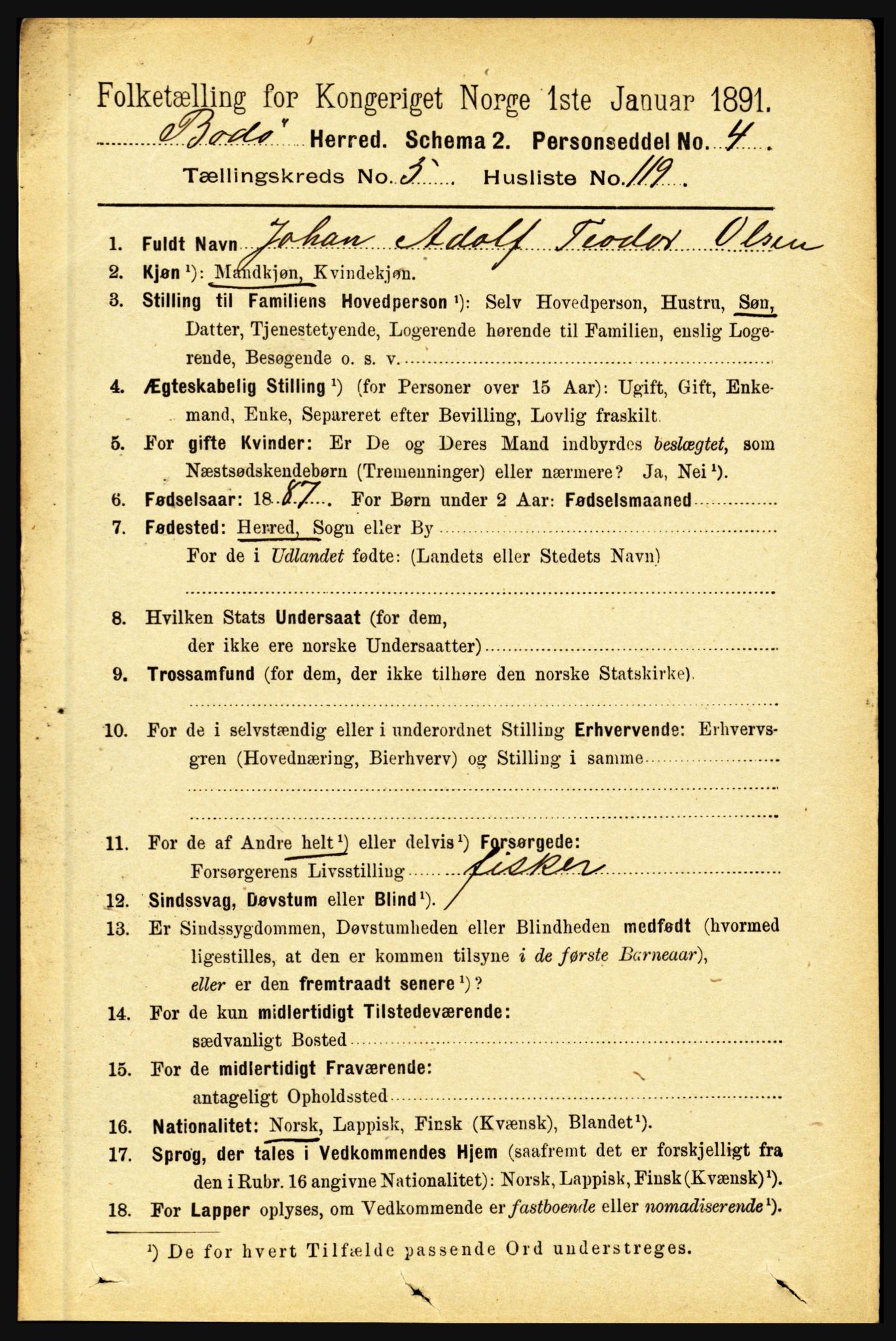 RA, 1891 census for 1843 Bodø, 1891, p. 3825