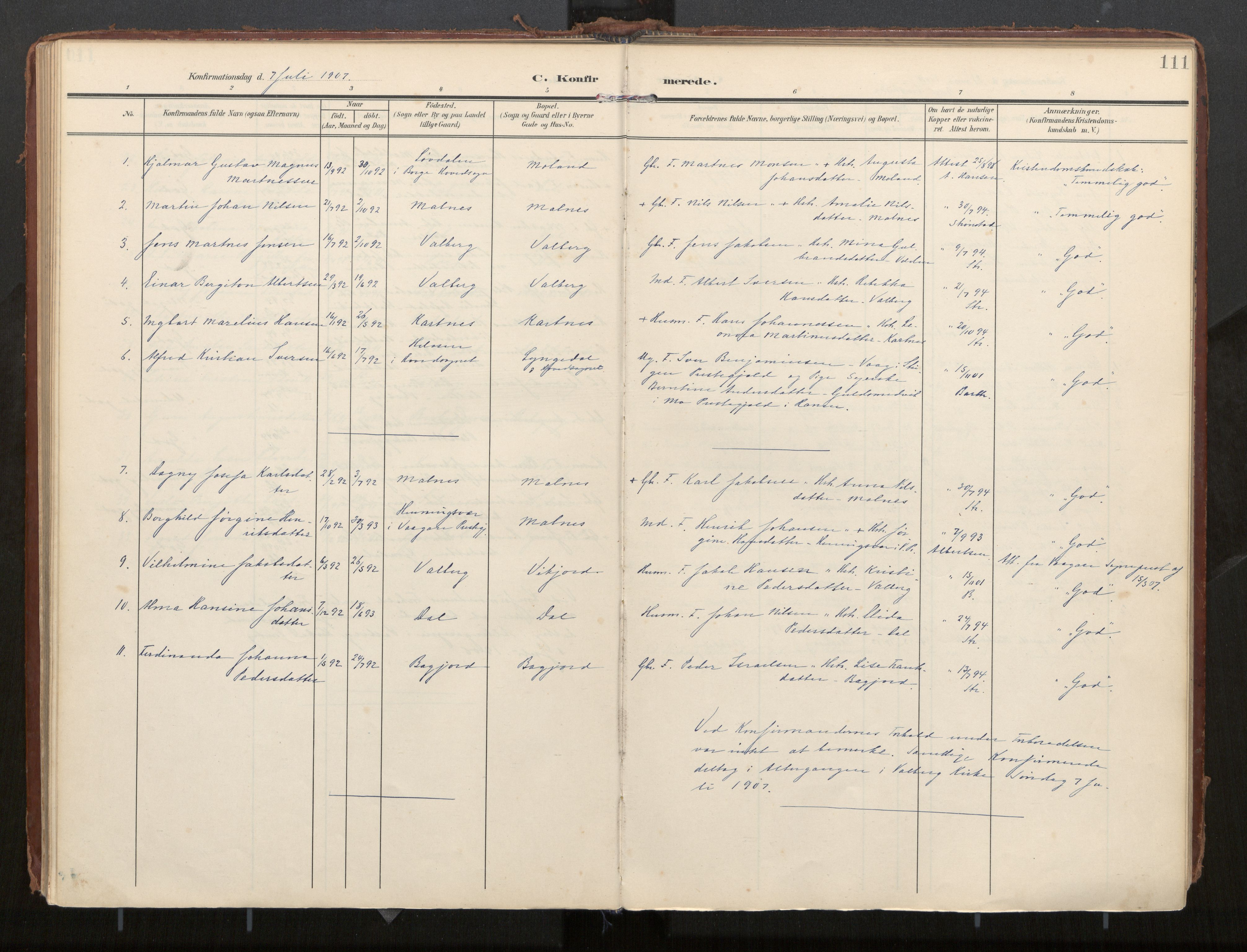Ministerialprotokoller, klokkerbøker og fødselsregistre - Nordland, SAT/A-1459/884/L1194: Parish register (official) no. 884A02, 1906-1937, p. 111