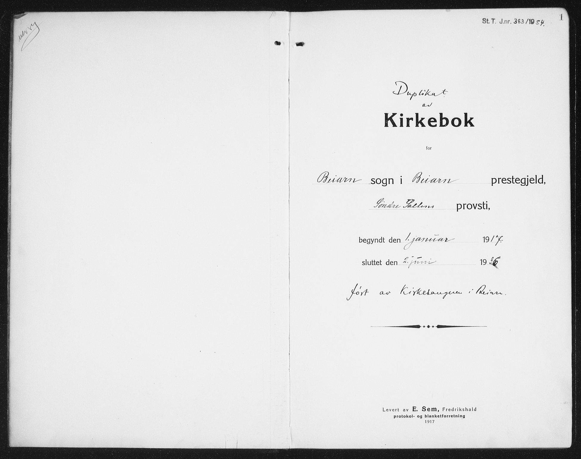 Ministerialprotokoller, klokkerbøker og fødselsregistre - Nordland, AV/SAT-A-1459/846/L0656: Parish register (copy) no. 846C06, 1917-1936, p. 1