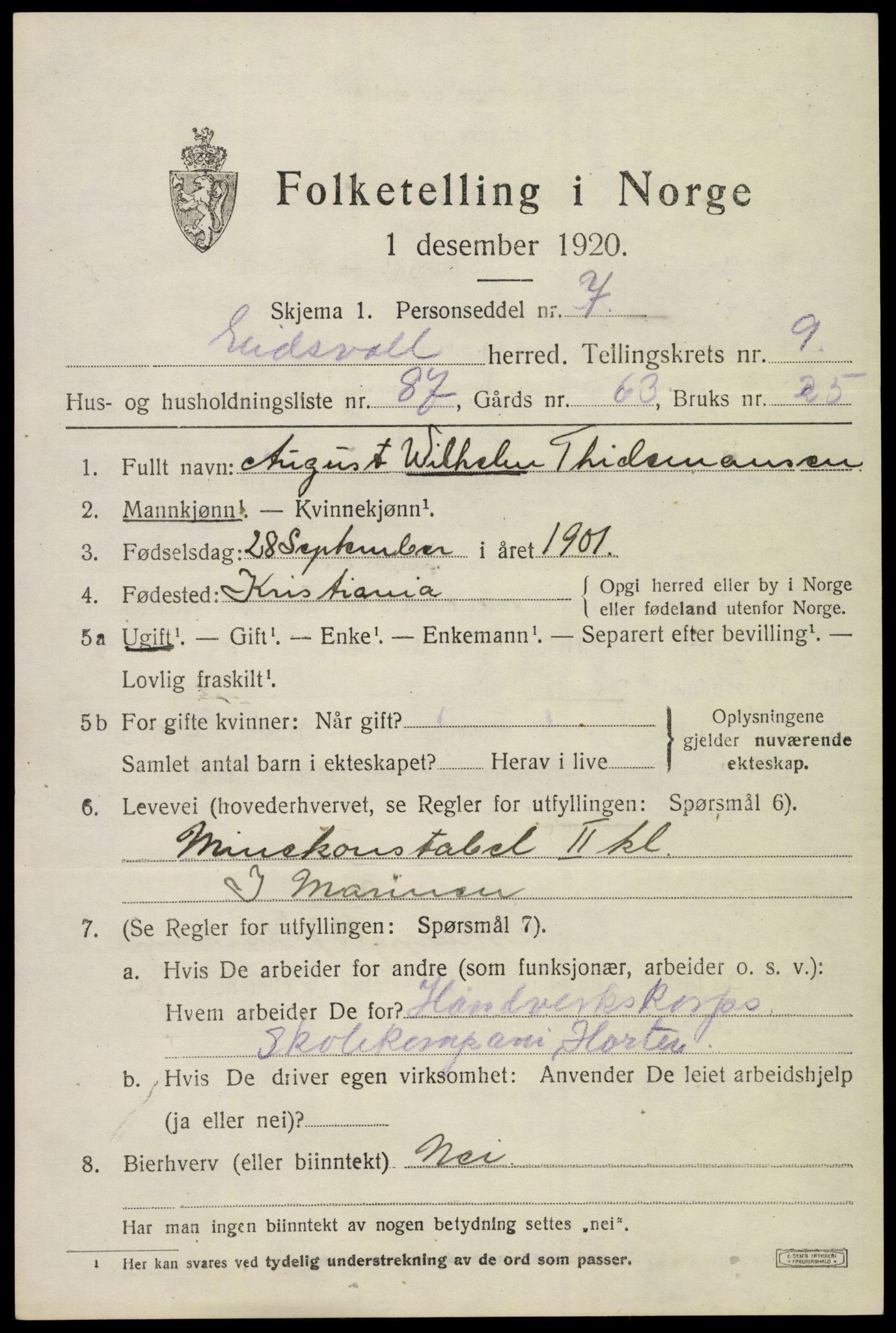 SAO, 1920 census for Eidsvoll, 1920, p. 15455