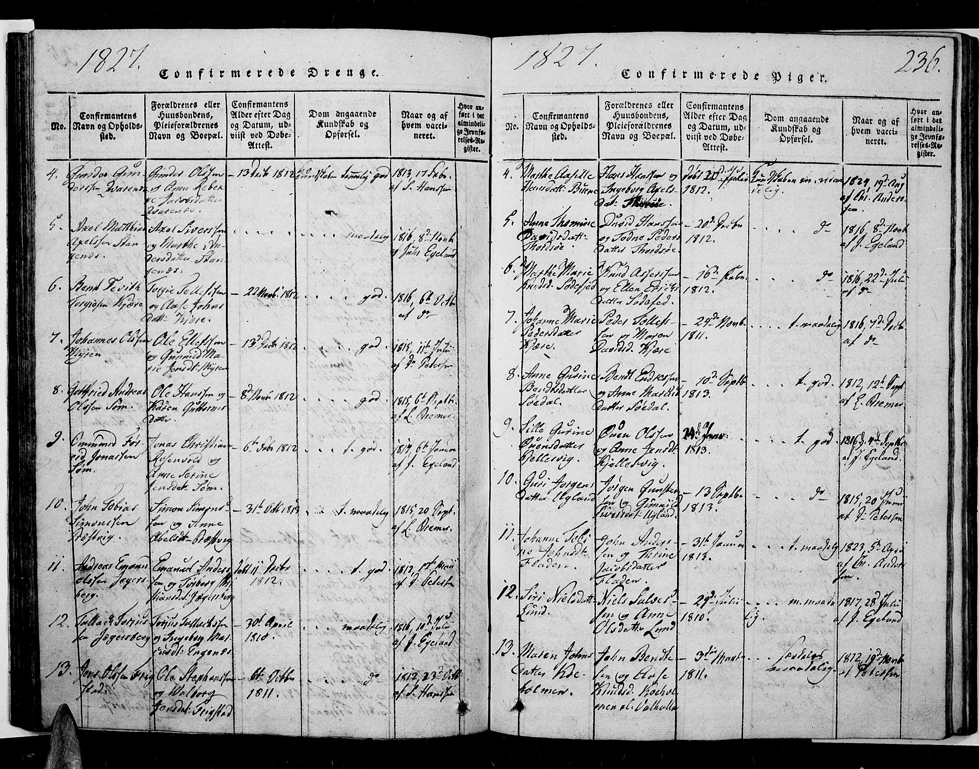 Oddernes sokneprestkontor, SAK/1111-0033/F/Fb/Fba/L0003: Parish register (copy) no. B 3, 1820-1838, p. 236
