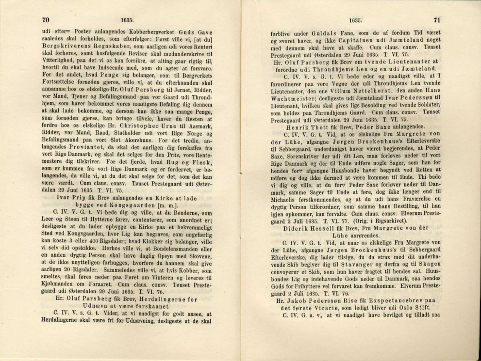 Publikasjoner utgitt av Det Norske Historiske Kildeskriftfond, PUBL/-/-/-: Norske Rigs-Registranter, bind 7, 1635-1640, p. 70-71