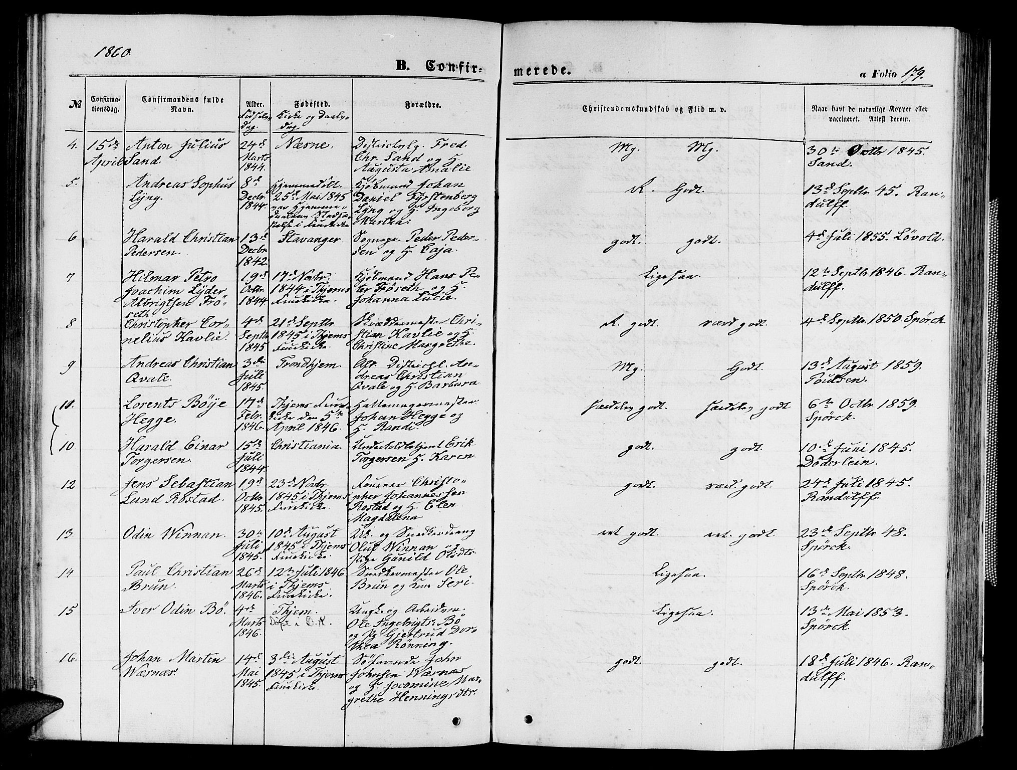 Ministerialprotokoller, klokkerbøker og fødselsregistre - Sør-Trøndelag, SAT/A-1456/602/L0139: Parish register (copy) no. 602C07, 1859-1864, p. 179
