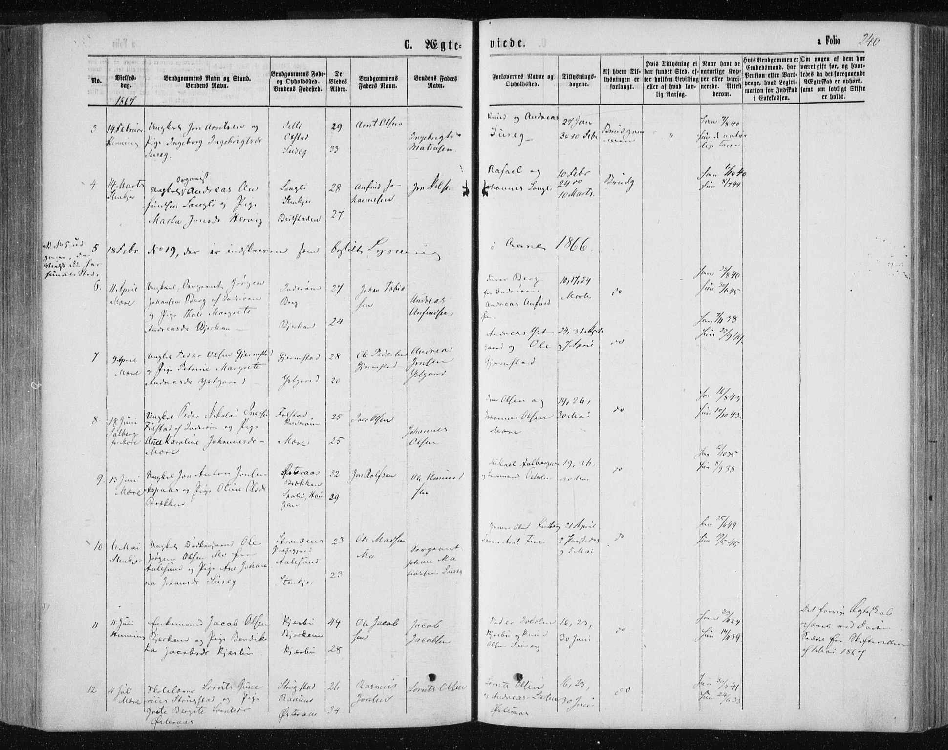 Ministerialprotokoller, klokkerbøker og fødselsregistre - Nord-Trøndelag, AV/SAT-A-1458/735/L0345: Parish register (official) no. 735A08 /1, 1863-1872, p. 240