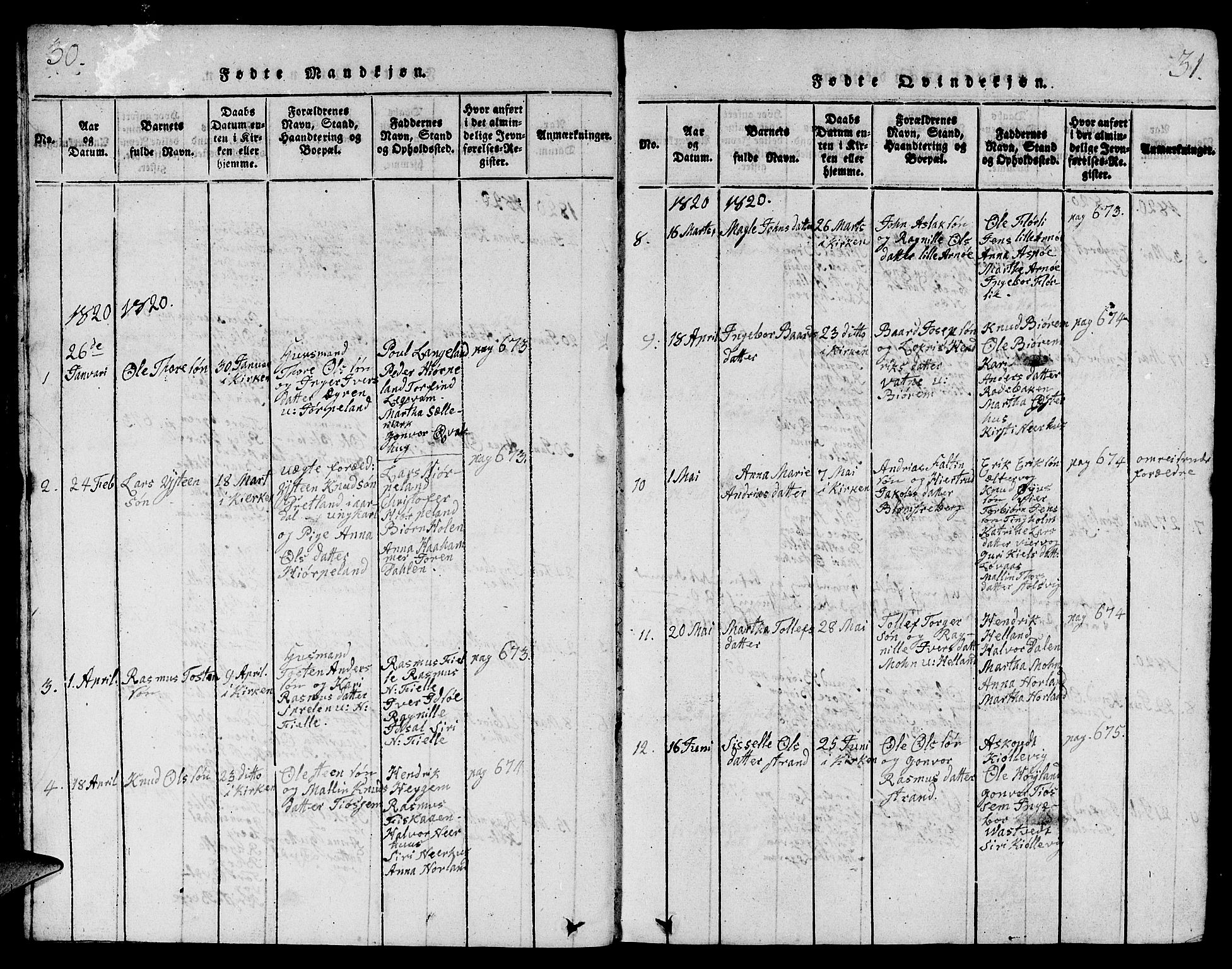 Strand sokneprestkontor, SAST/A-101828/H/Ha/Hab/L0001: Parish register (copy) no. B 1, 1816-1854, p. 30-31