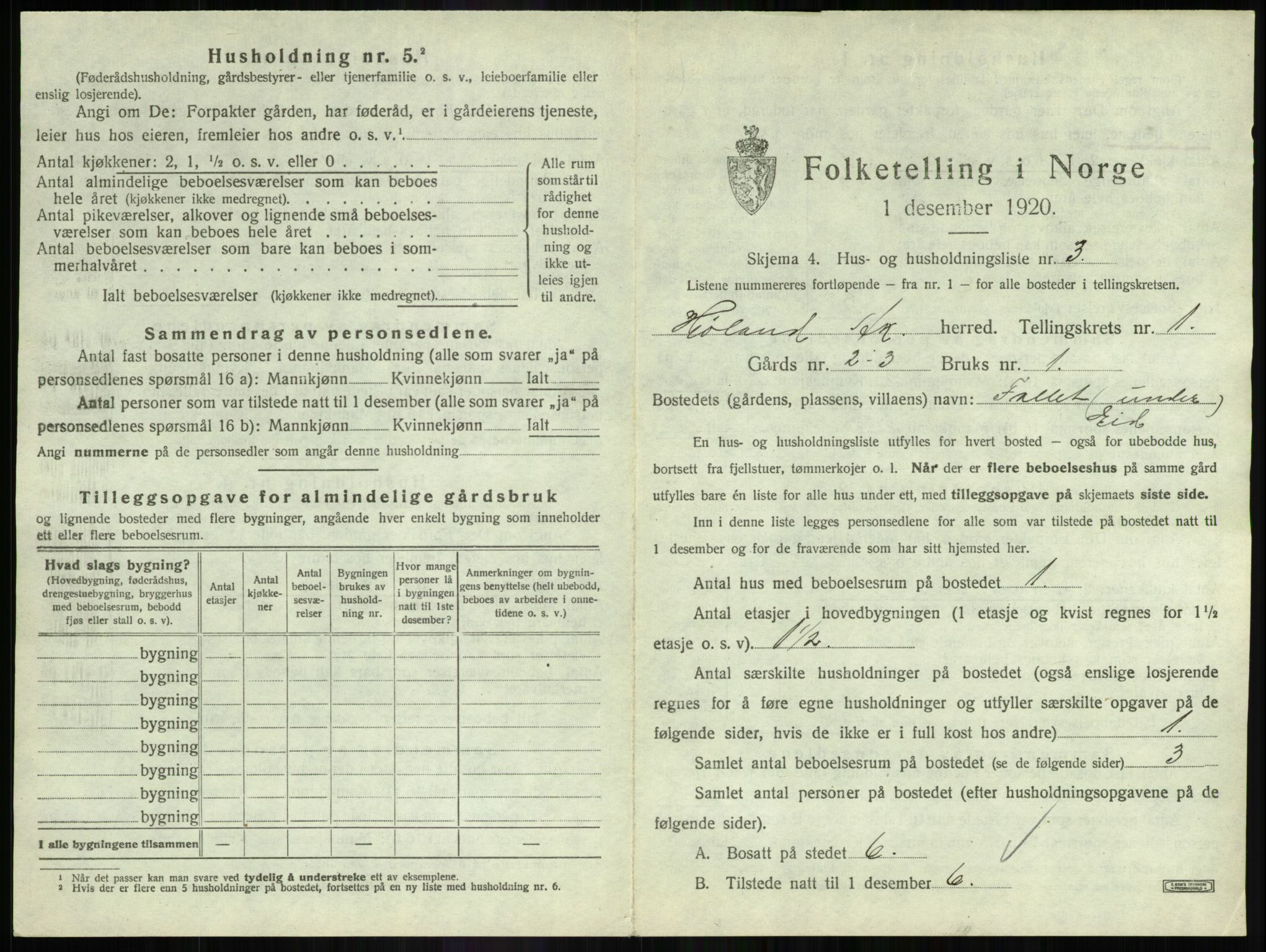 SAO, 1920 census for Høland, 1920, p. 67