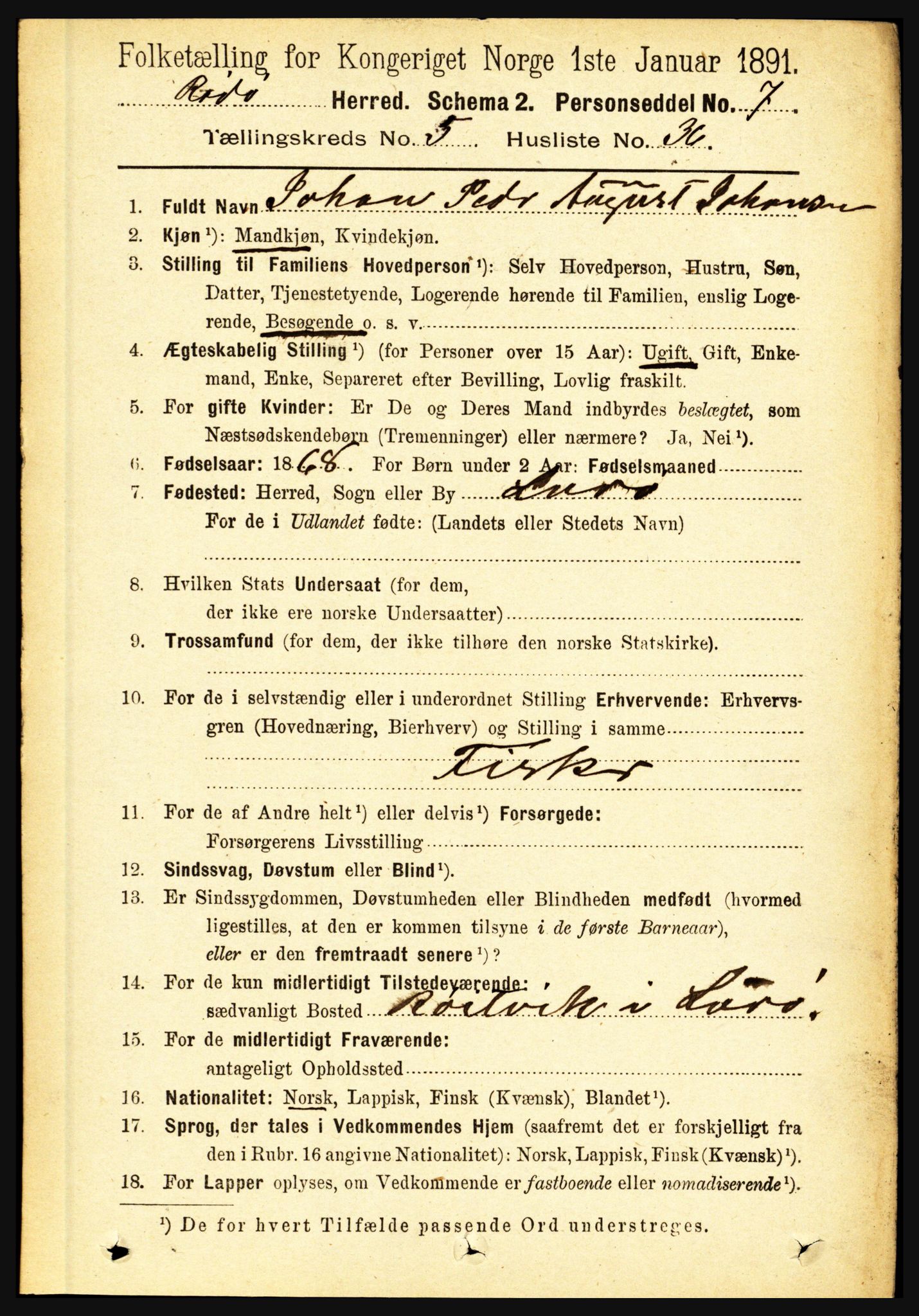 RA, 1891 census for 1836 Rødøy, 1891, p. 2704