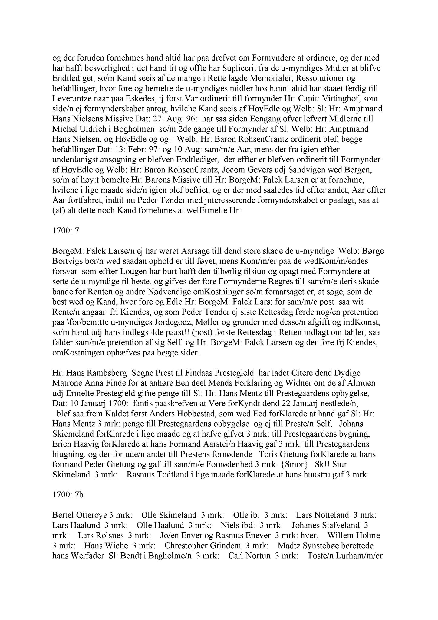 Samling av fulltekstavskrifter, SAB/FULLTEKST/A/12/0025: Sunnhordland sorenskriveri, tingbok nr. A 24, 1700