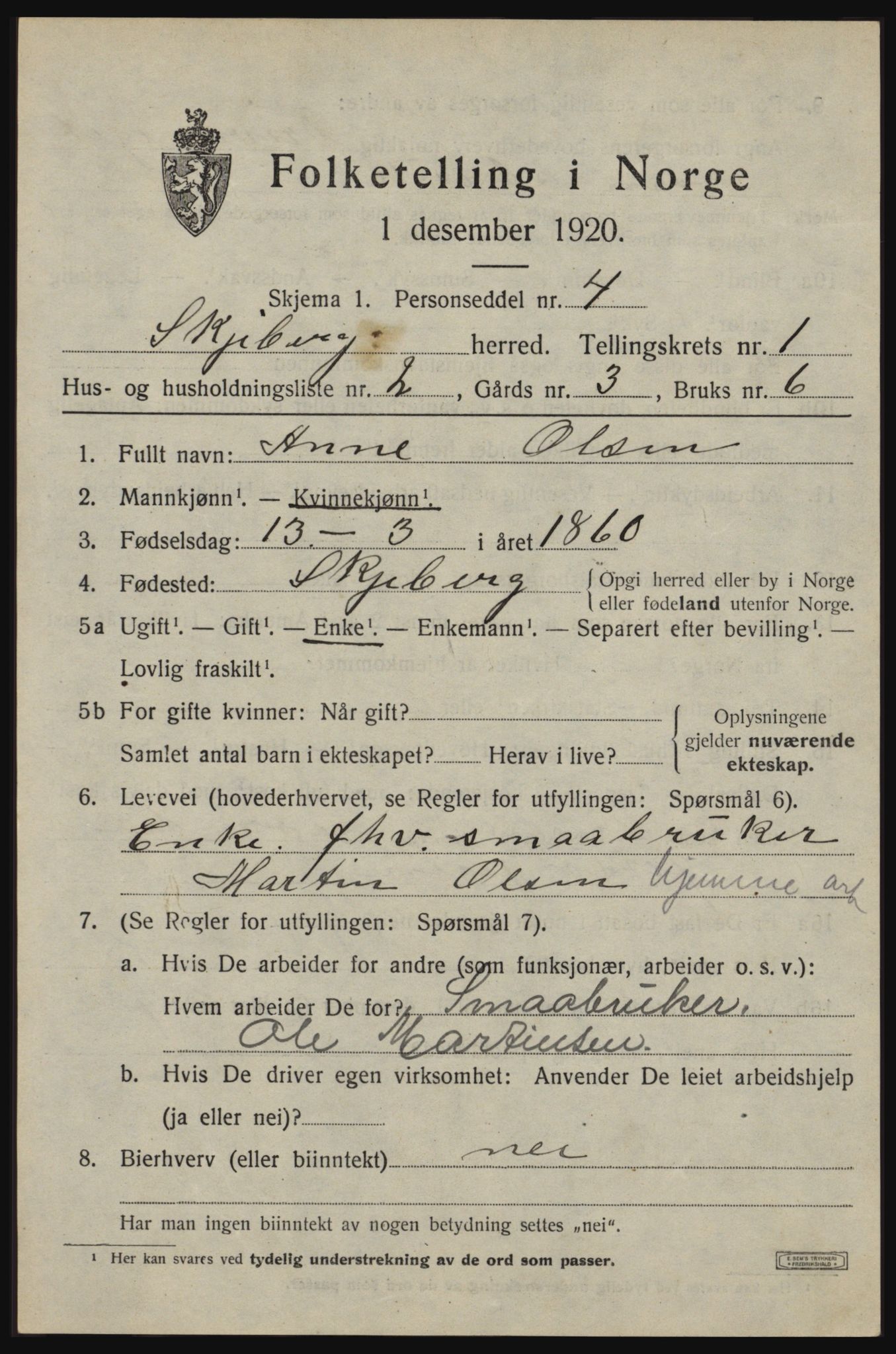 SAO, 1920 census for Skjeberg, 1920, p. 2377