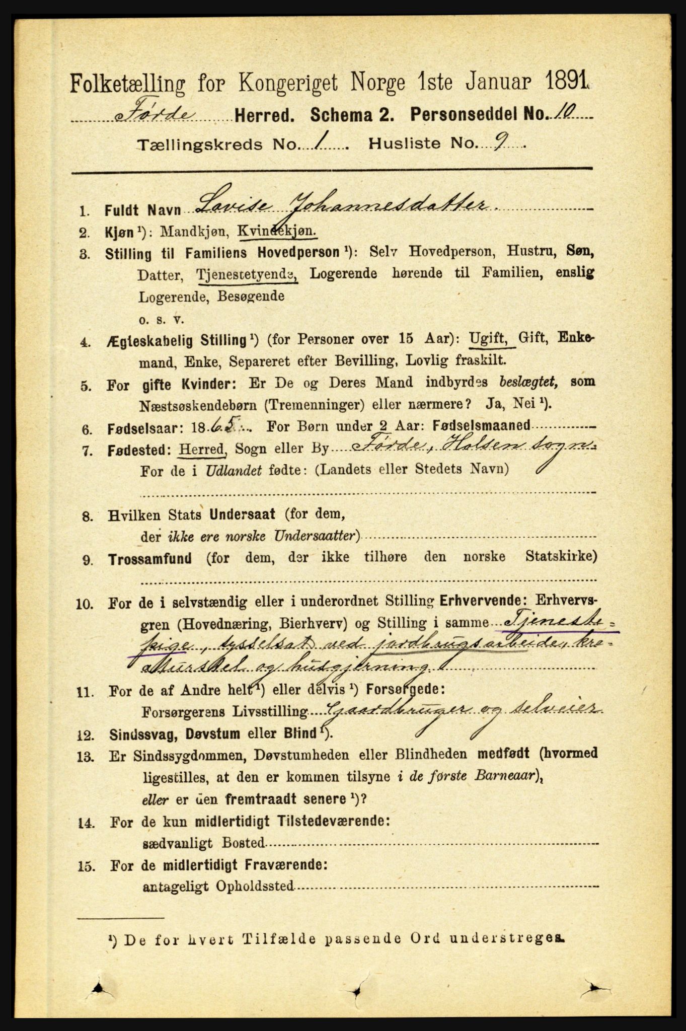 RA, 1891 census for 1432 Førde, 1891, p. 167