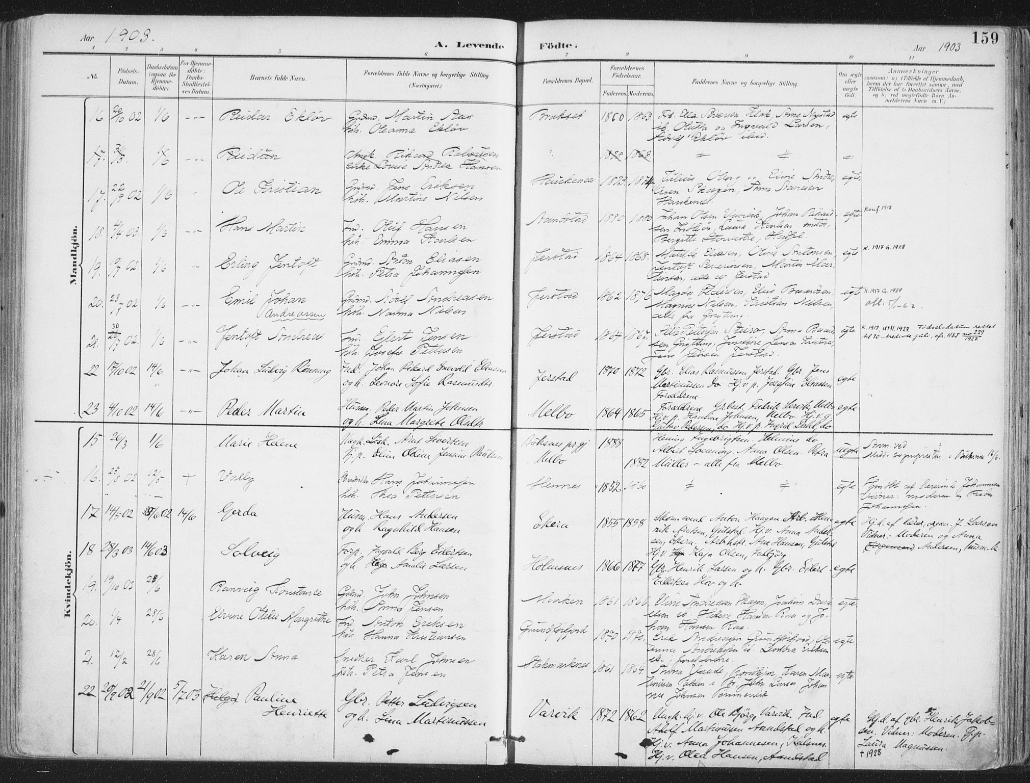 Ministerialprotokoller, klokkerbøker og fødselsregistre - Nordland, SAT/A-1459/888/L1246: Parish register (official) no. 888A12, 1891-1903, p. 159