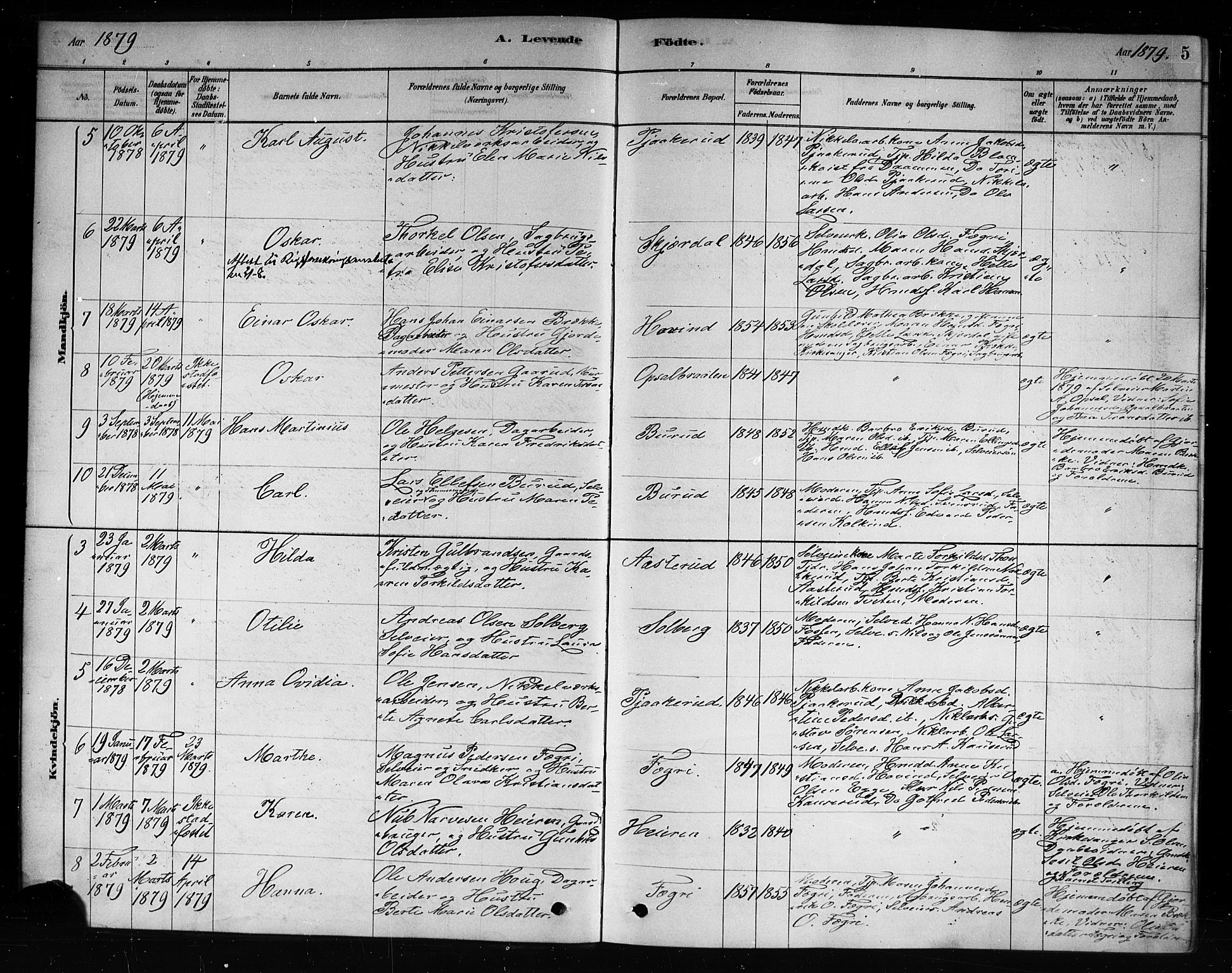 Hole kirkebøker, AV/SAKO-A-228/F/Fb/L0001: Parish register (official) no. II 1, 1878-1891, p. 5