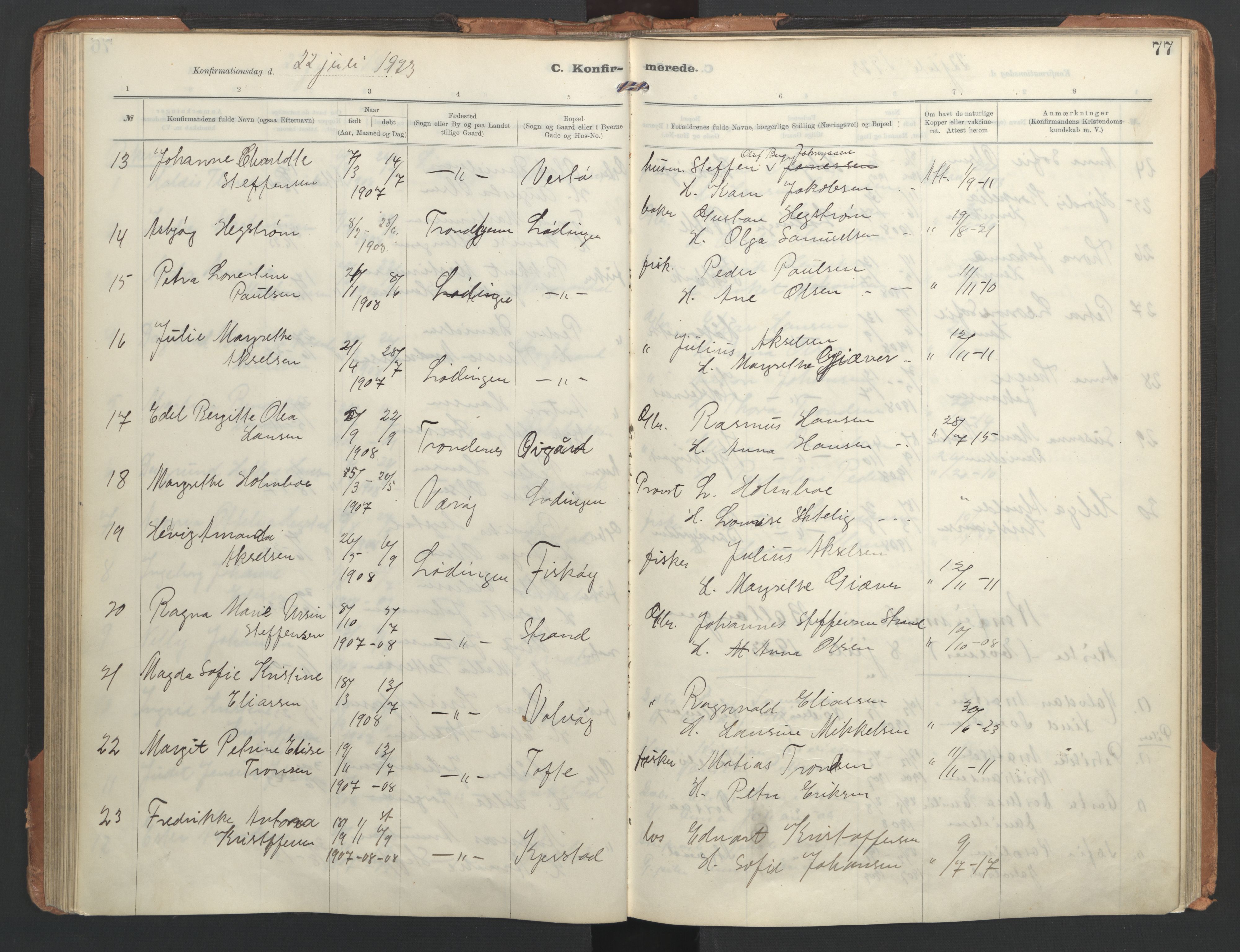 Ministerialprotokoller, klokkerbøker og fødselsregistre - Nordland, AV/SAT-A-1459/872/L1042: Parish register (official) no. 872A17, 1910-1937, p. 77