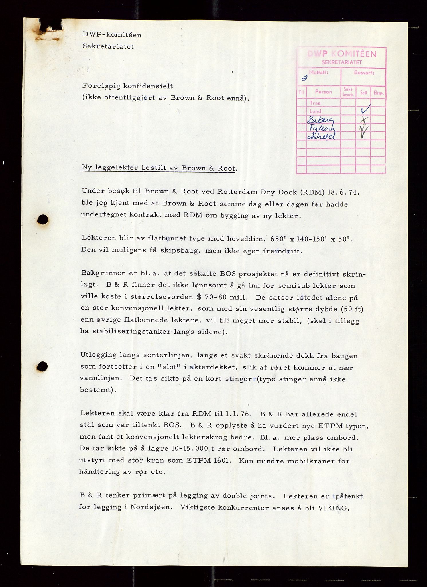 Industridepartementet, Oljekontoret, AV/SAST-A-101348/Di/L0004: DWP, møter, komite`møter, 761 forskning/teknologi, 1972-1975, p. 467