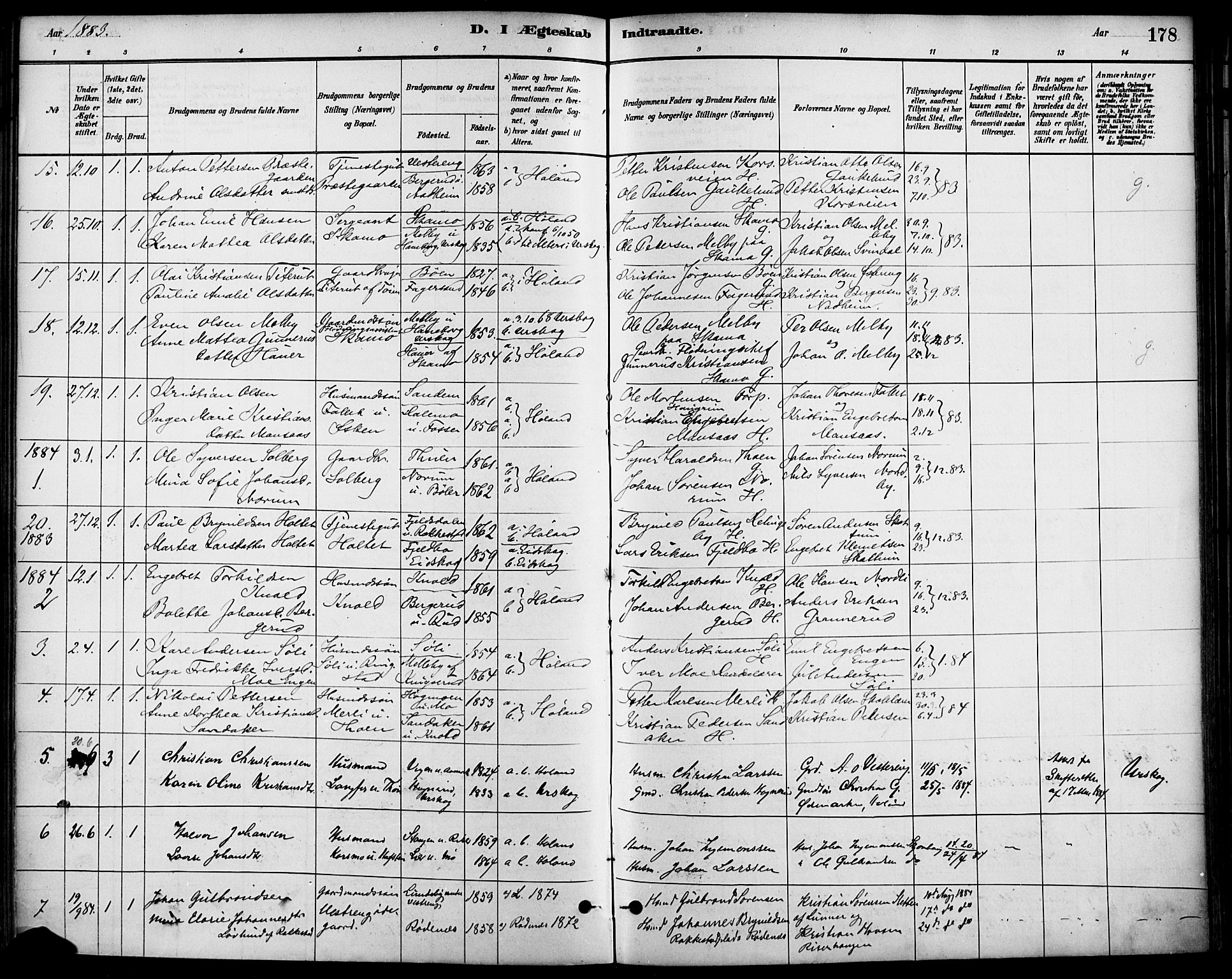 Høland prestekontor Kirkebøker, SAO/A-10346a/F/Fa/L0013: Parish register (official) no. I 13, 1880-1897, p. 178