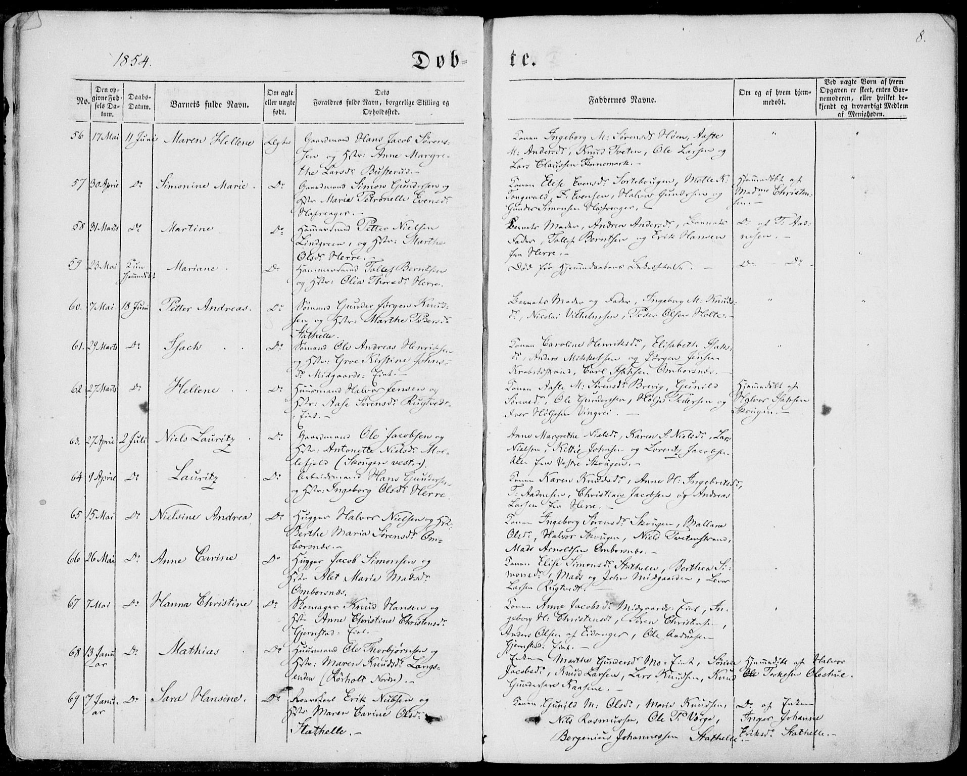 Bamble kirkebøker, AV/SAKO-A-253/F/Fa/L0005: Parish register (official) no. I 5, 1854-1869, p. 8