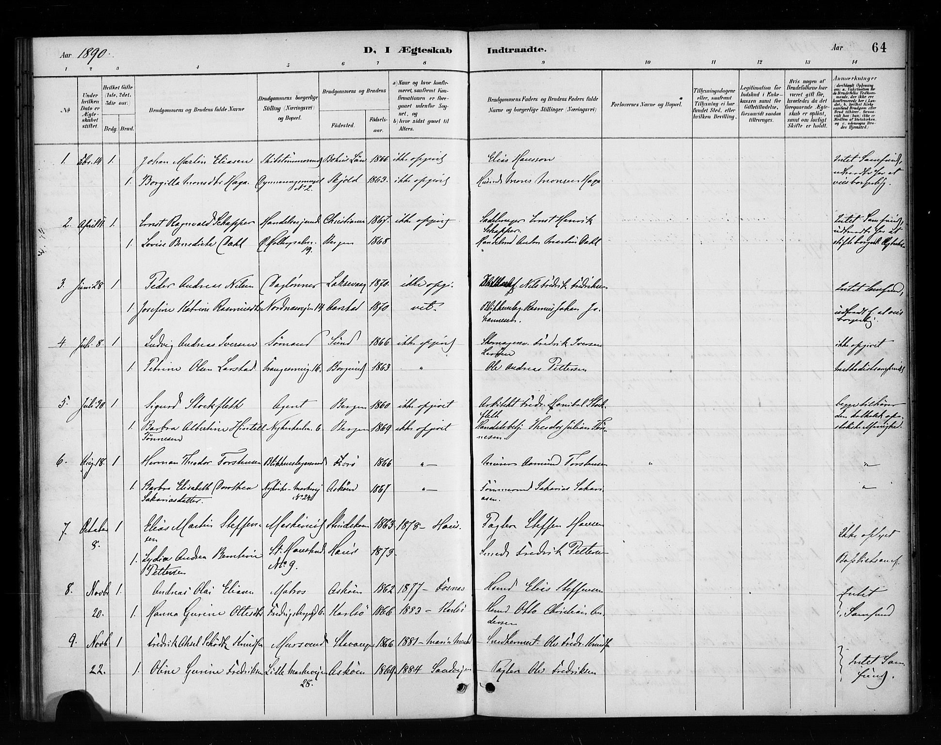 Nykirken Sokneprestembete, SAB/A-77101/H/Haa/L0053: Parish register (official) no. H 2, 1887-1897, p. 64