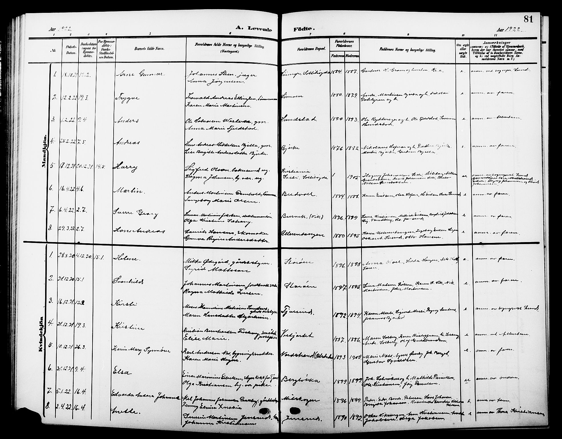 Hole kirkebøker, SAKO/A-228/G/Ga/L0004: Parish register (copy) no. I 4, 1905-1924, p. 81