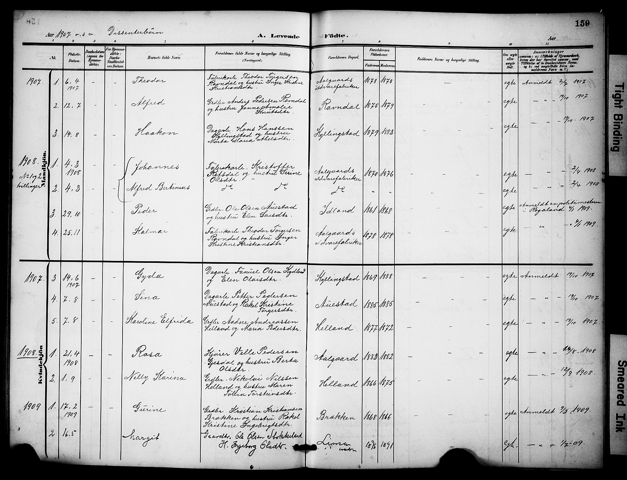 Lye sokneprestkontor, SAST/A-101794/001/30BB/L0009: Parish register (copy) no. B 9, 1902-1923, p. 159