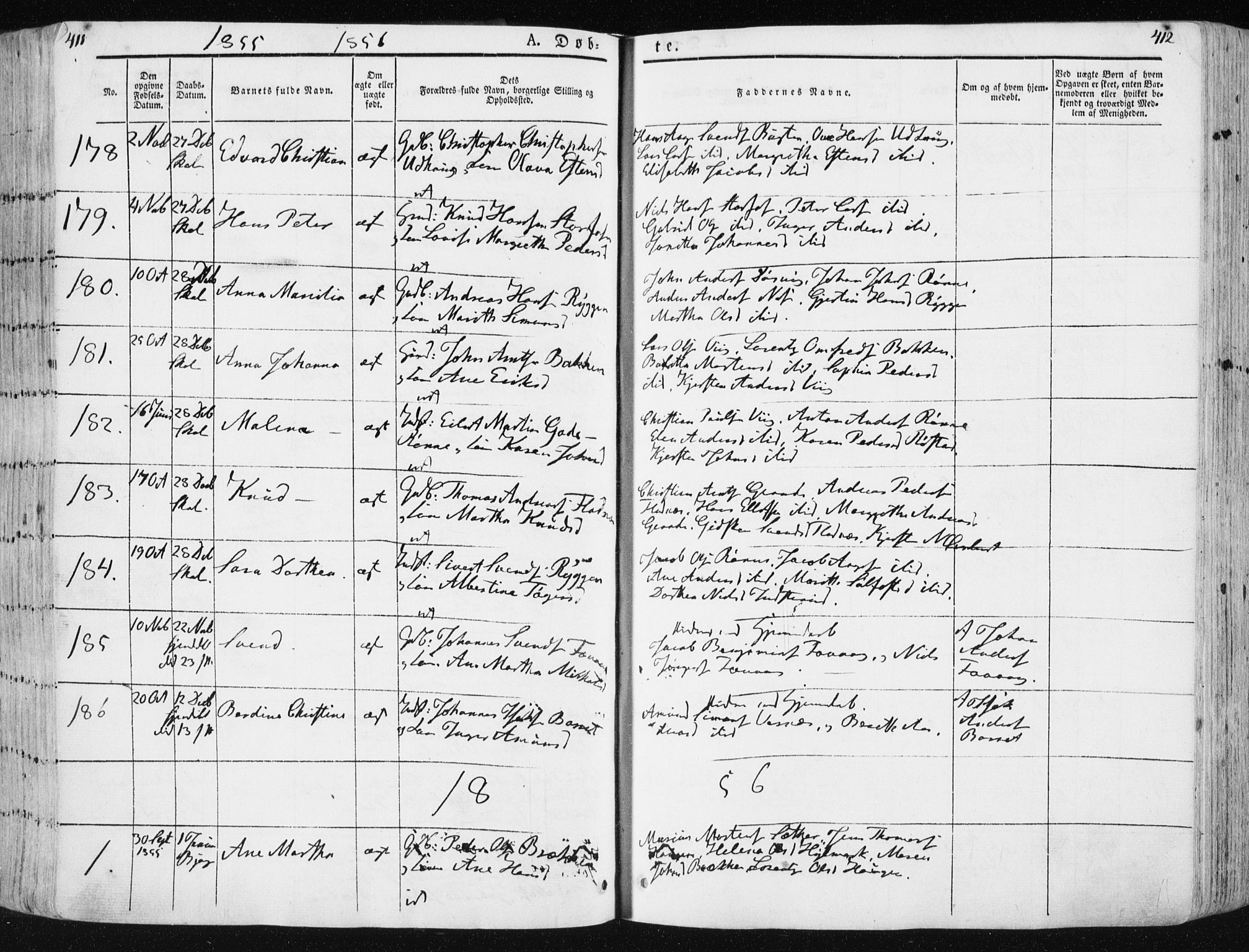 Ministerialprotokoller, klokkerbøker og fødselsregistre - Sør-Trøndelag, SAT/A-1456/659/L0736: Parish register (official) no. 659A06, 1842-1856, p. 411-412