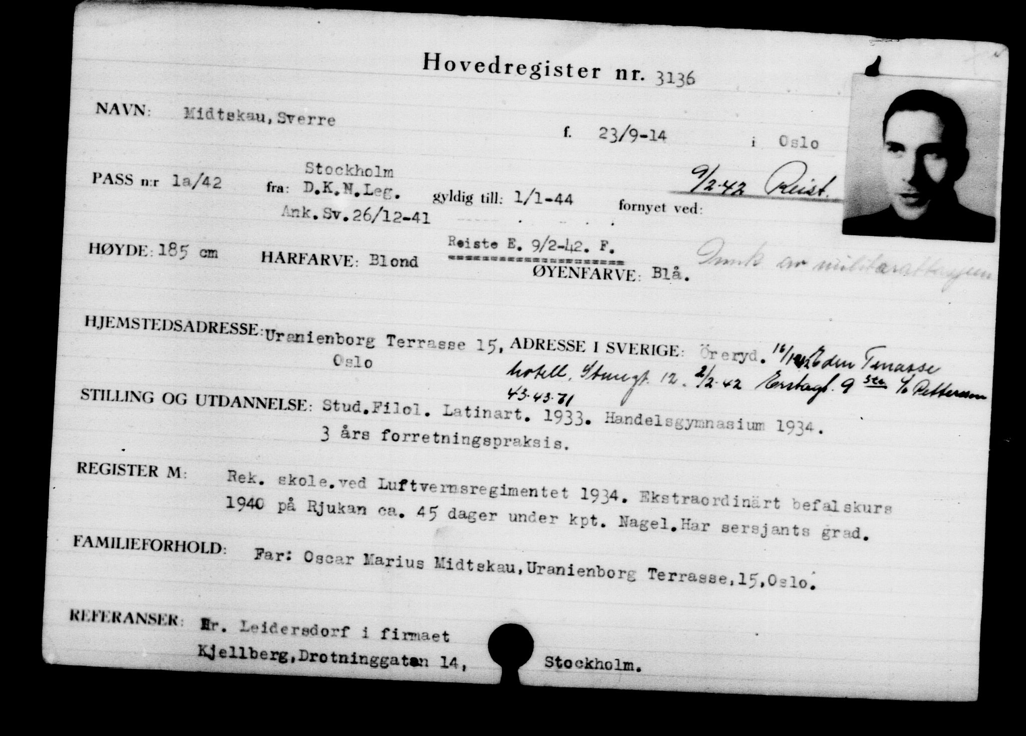 Utenriksstasjonene, Legasjonen i Stockholm, Flyktningkontoret, AV/RA-S-6753/V/Va/L0003: Kjesäterkartoteket, flyktninger med registreringsnr. 2001-3495, 1940-1945, p. 1575