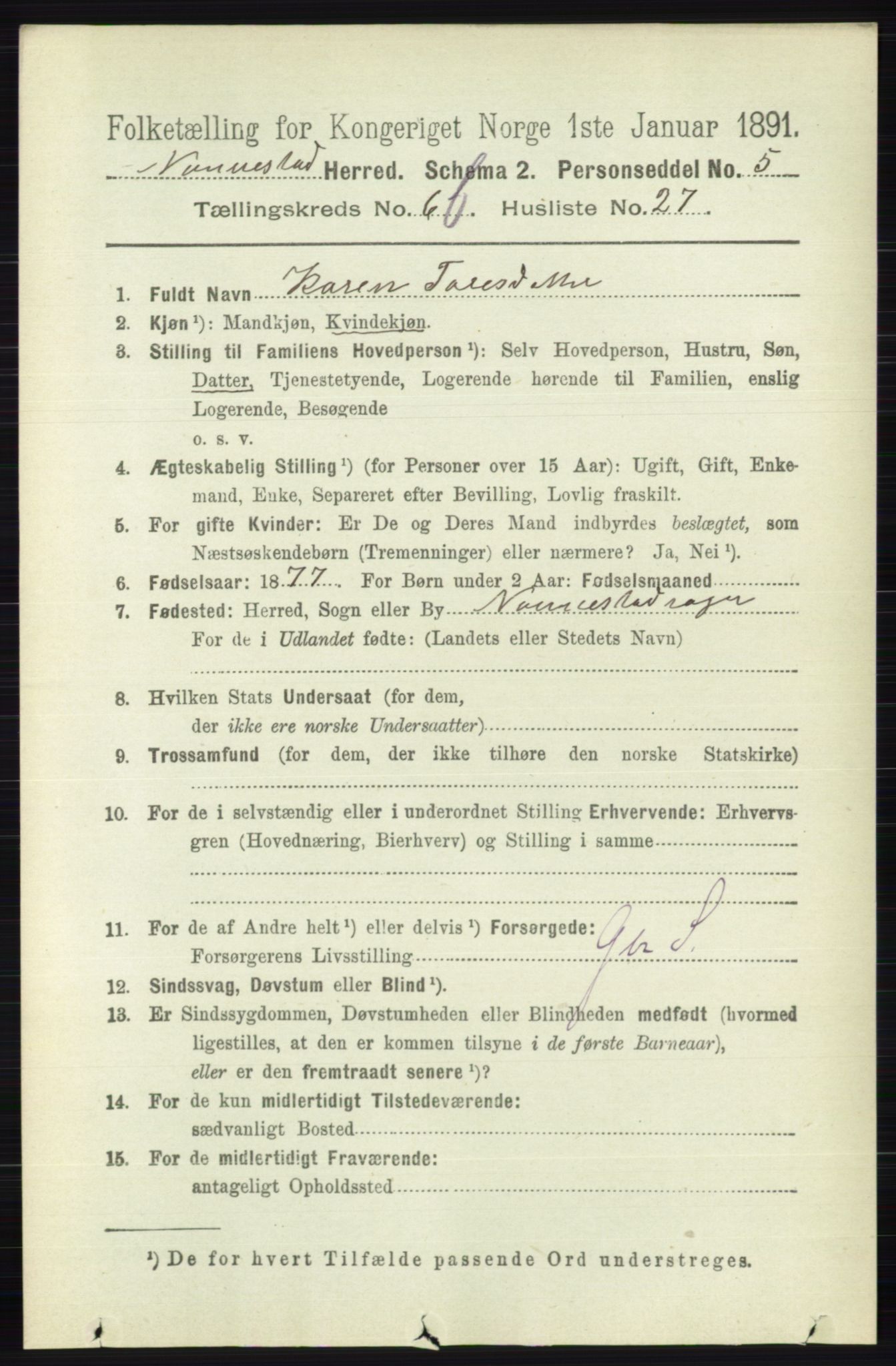 RA, 1891 census for 0238 Nannestad, 1891, p. 3555