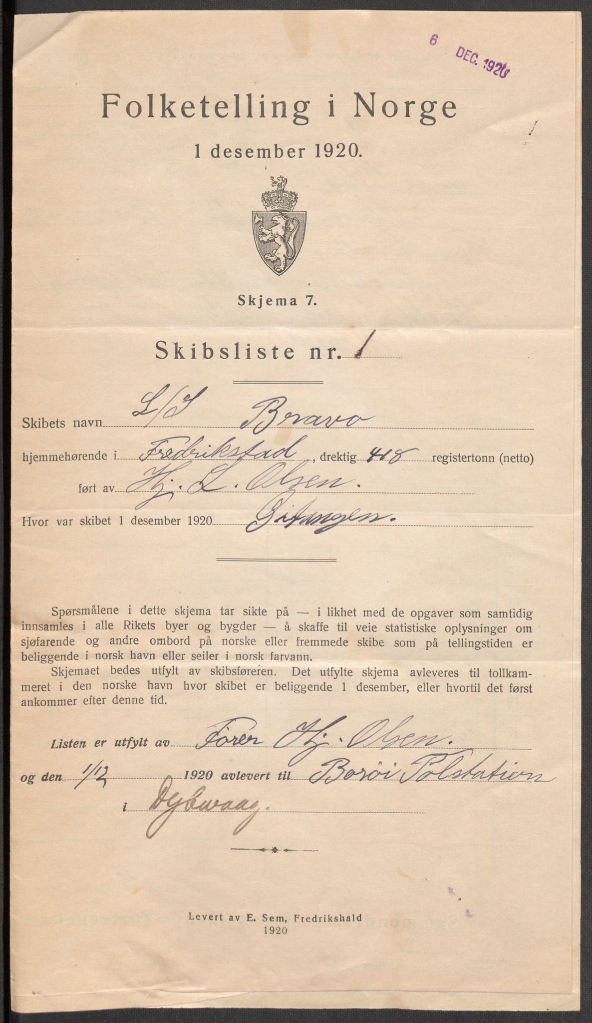 SAK, 1920 census for Dypvåg, 1920, p. 6213