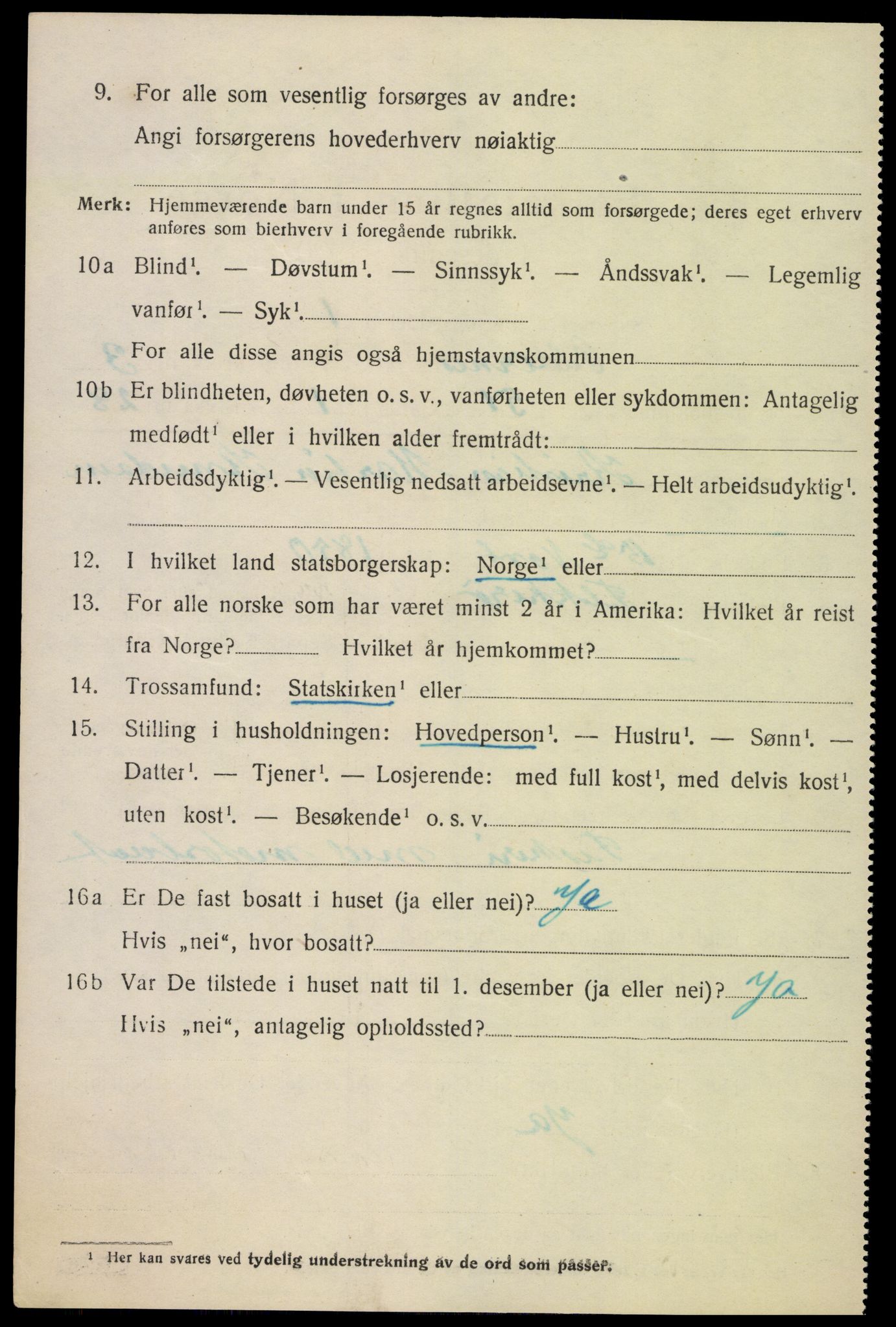 SAK, 1920 census for Oddernes, 1920, p. 3914