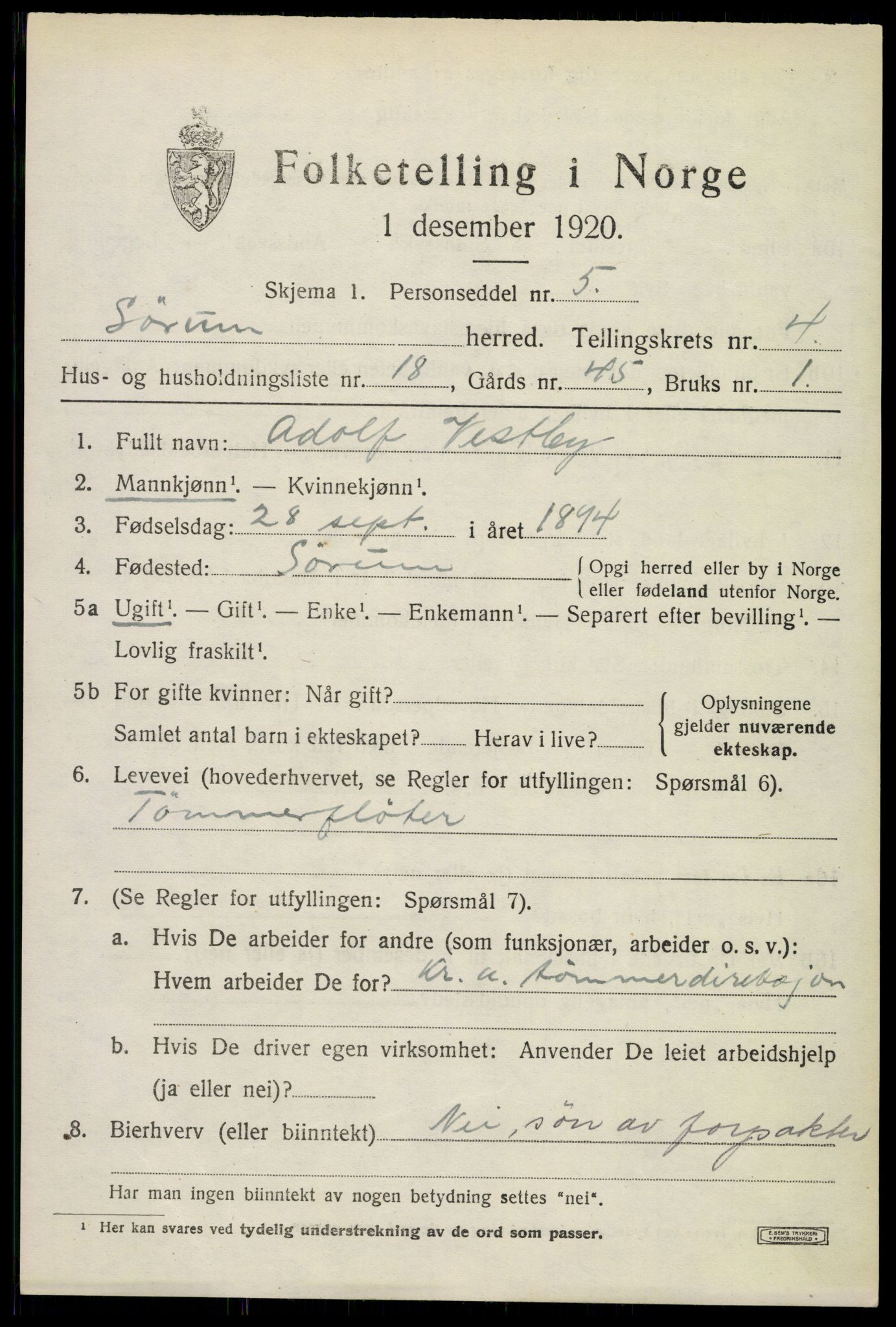 SAO, 1920 census for Sørum, 1920, p. 3629