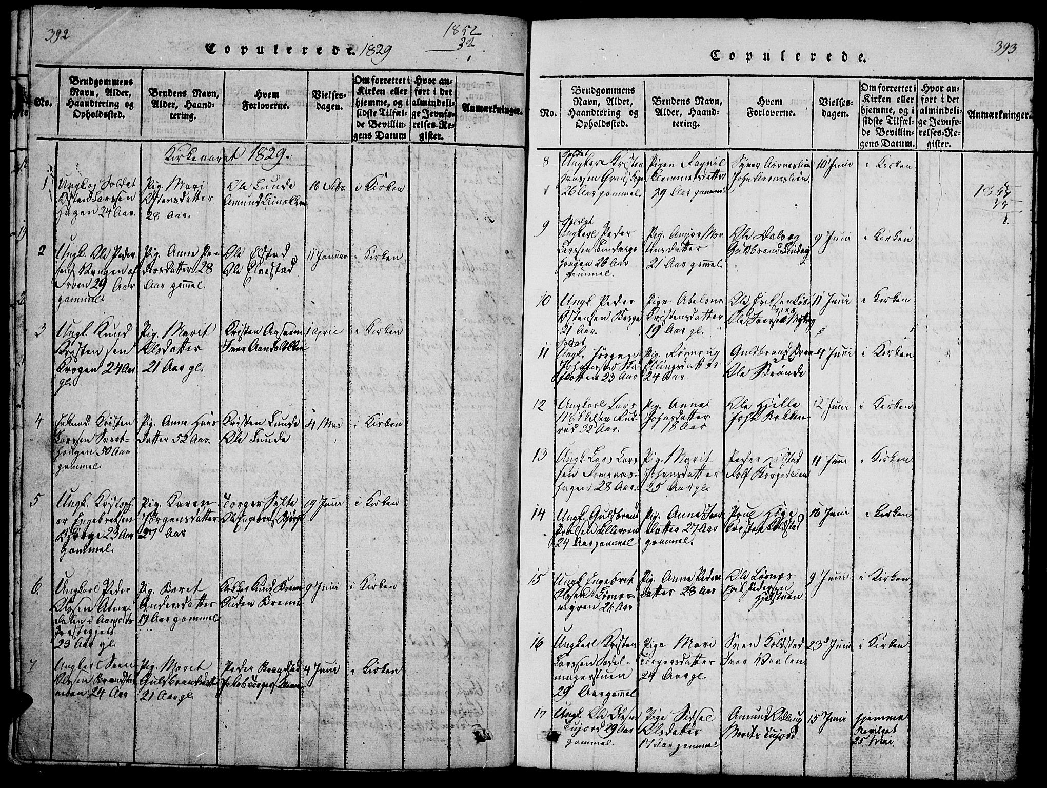 Ringebu prestekontor, SAH/PREST-082/H/Ha/Hab/L0001: Parish register (copy) no. 1, 1821-1839, p. 392-393